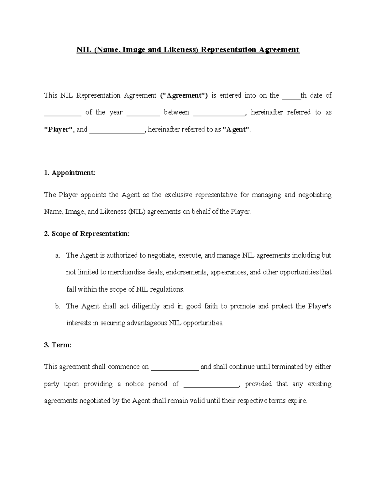 NIL Agreement - hhhhhhhhhhhhhhhhhhhhhh - NIL (Name, Image and Likeness ...