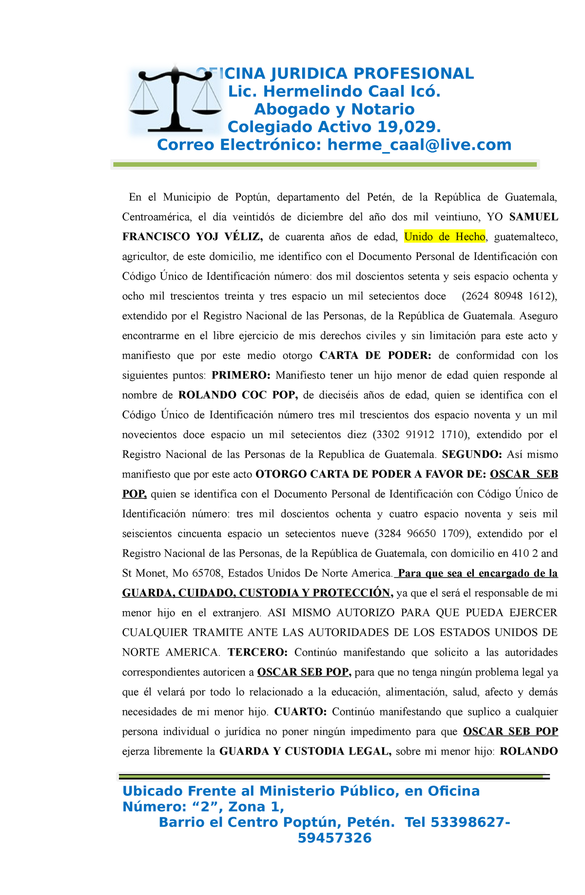 Modelo Carta De Custodia De Hc Pdf 3020