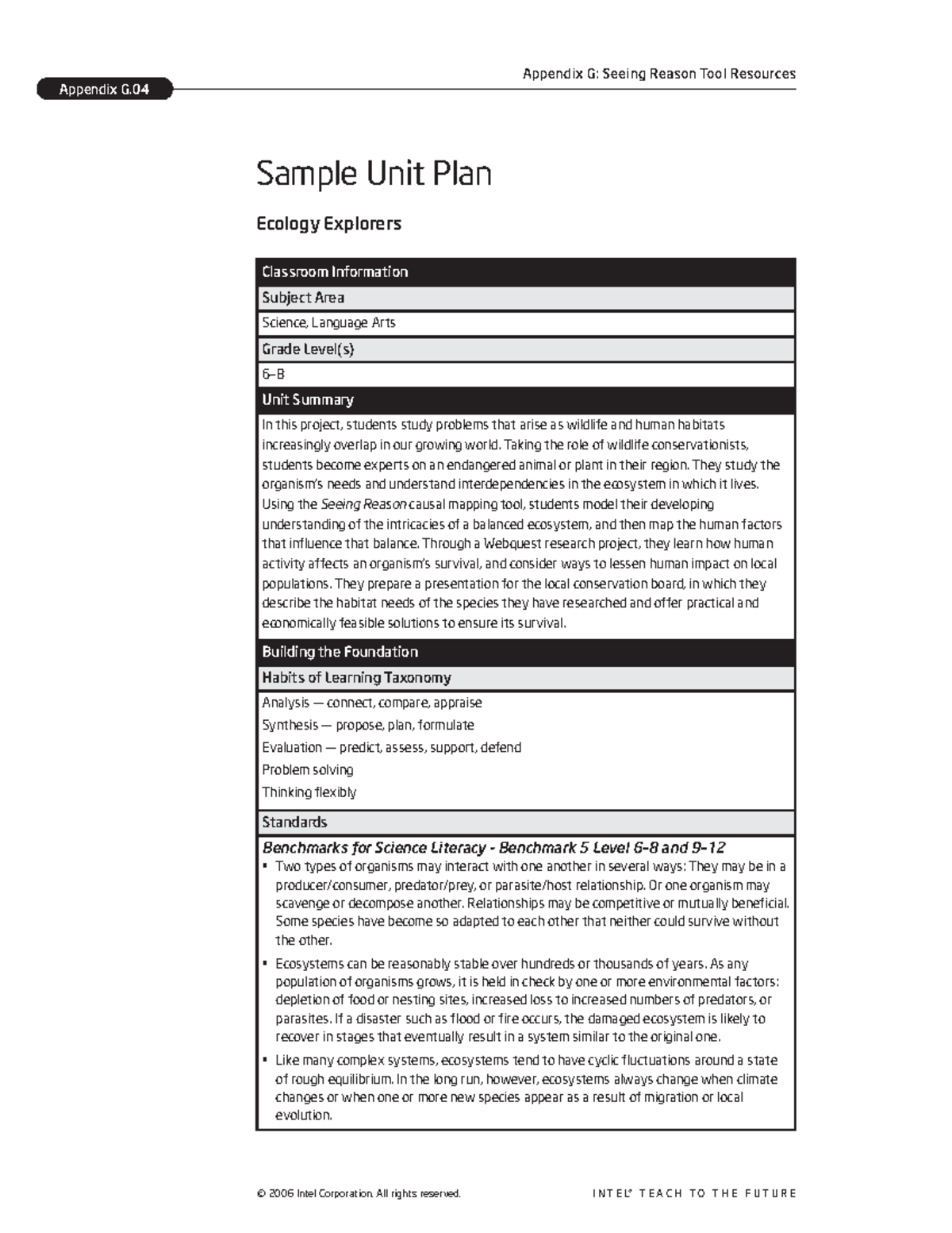 M6 Explorer Project Plan - Sample Unit Plan Ecology Explorers Appendix ...