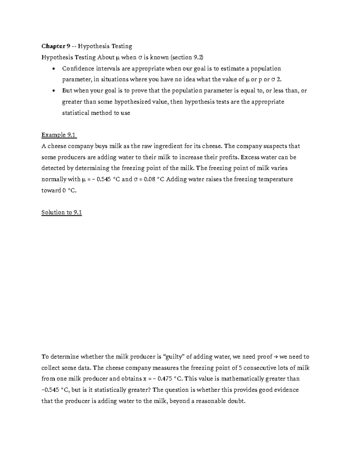 9.2 Hypothesis Testing About μ when σ is known - Chapter 9 - Hypothesis ...