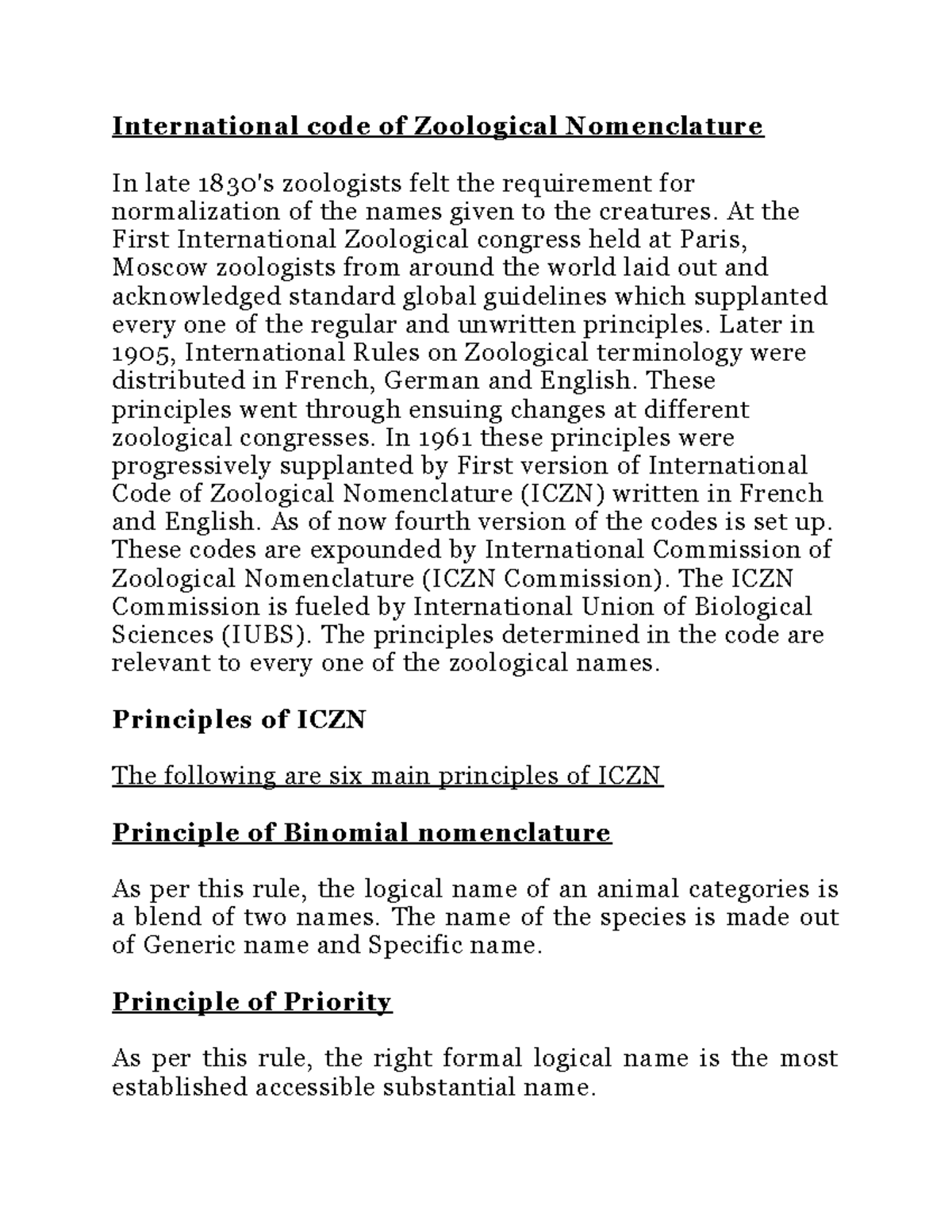 International Code Of Zoological Nomenclature - At The First ...