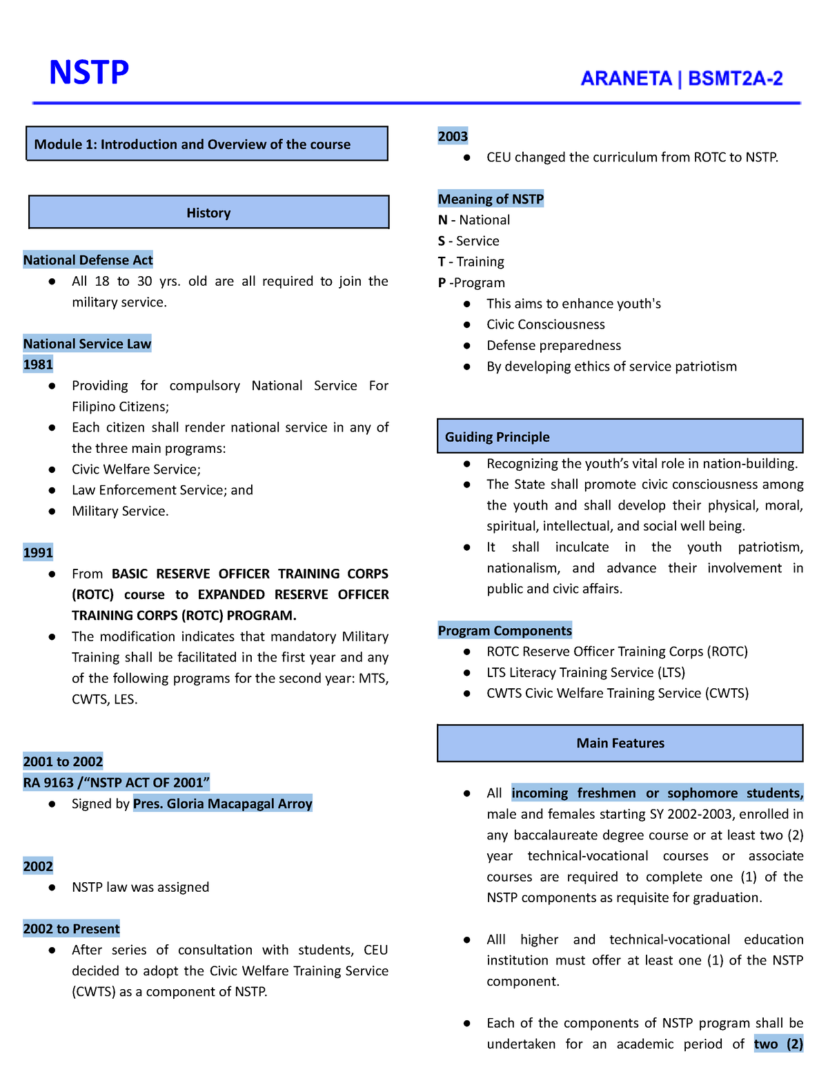 NSTP1 Reviewer - None - NSTP History National Defense Act All 18 To 30 ...