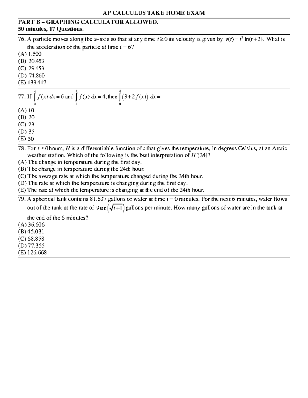 Multiple Choice B - Asd - PART B – GRAPHING CALCULATOR ALLOWED. 50 ...