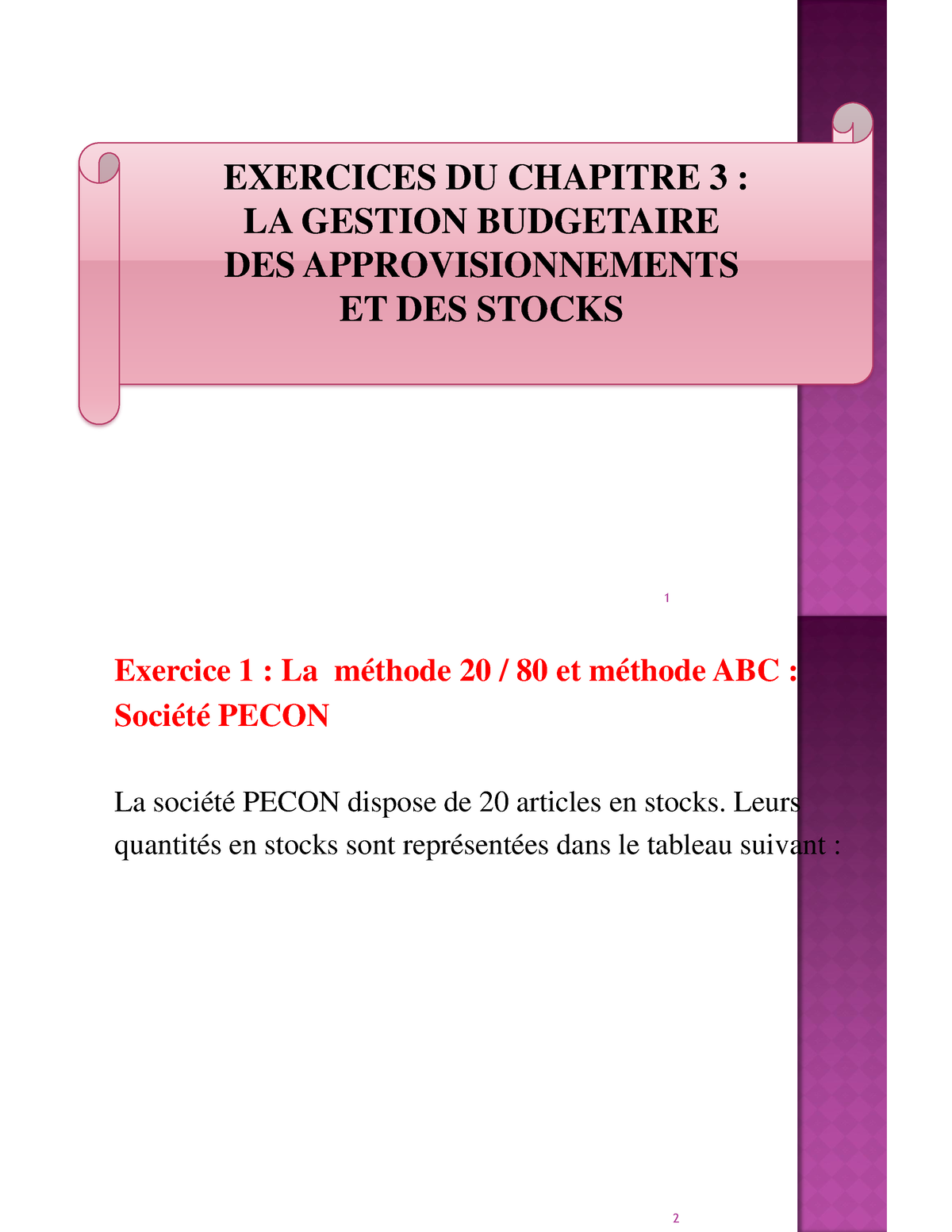 Exercices DU Chapitre 3 LA Gestion Budgetaire DES Approvisionnements ...