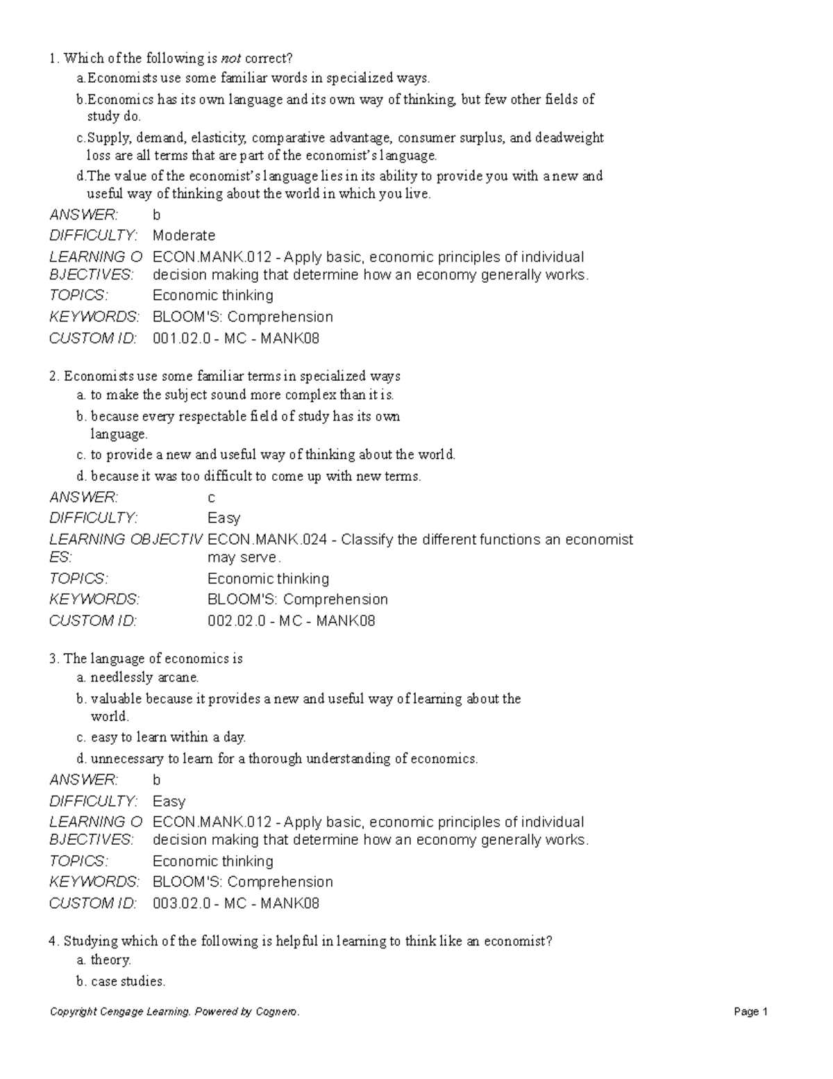 Sec 2.0 MC Thinking Like an Economist - Which of the following is not ...