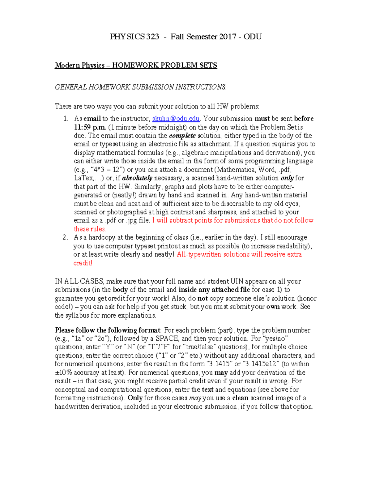 Modern Physics - Homework Problem SETS - PHYSICS 323 Fall Semester 2017 ...