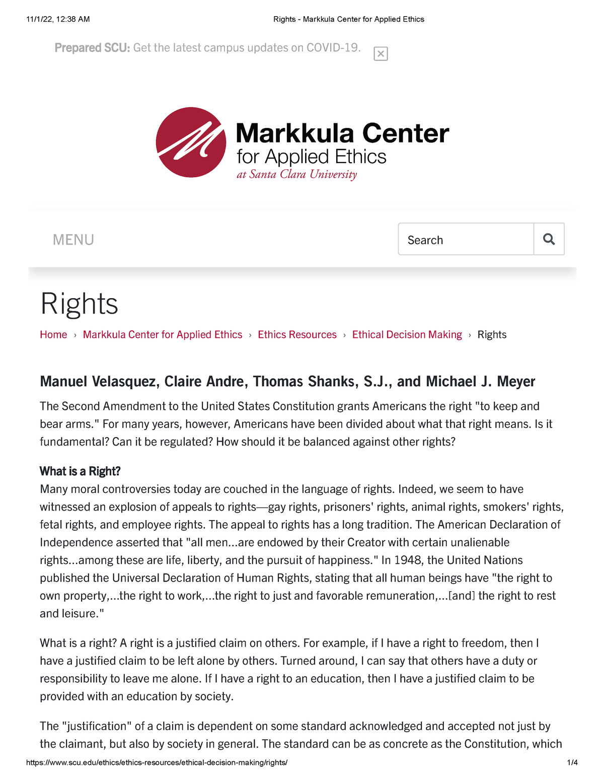 (2014 ) Rights Plus Kant, Markkula Center For Applied Ethics - Rights ...