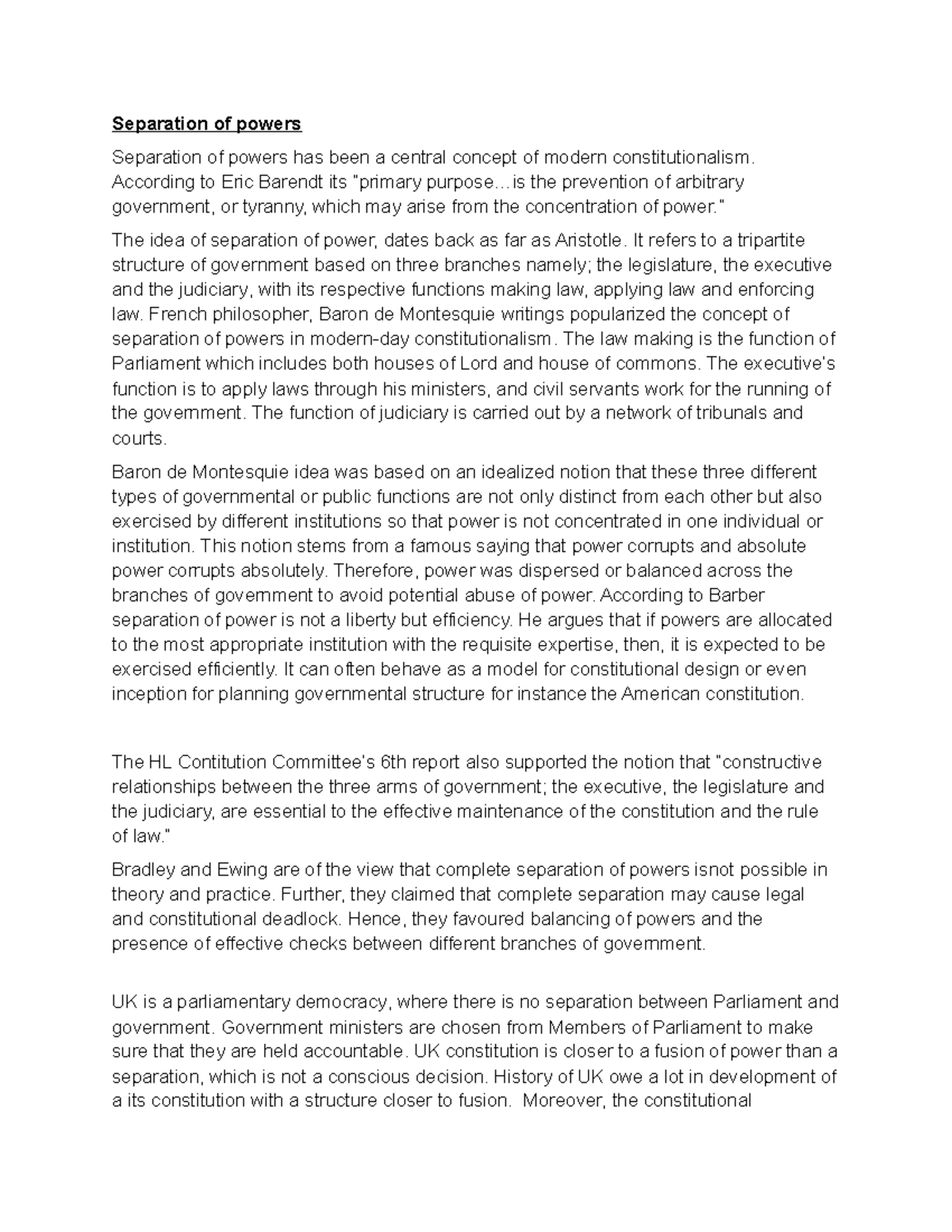 Separation of powers in the UK constitution - Separation of powers ...
