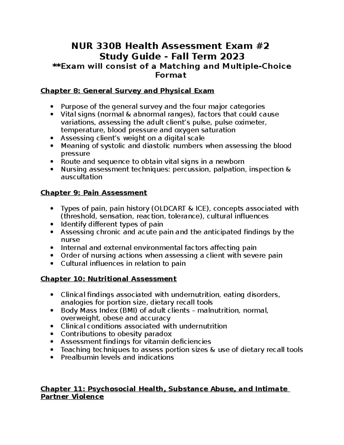 NUR 330B Health Assessment Exam 2 (Study Guide) - Abnormal. - Studocu