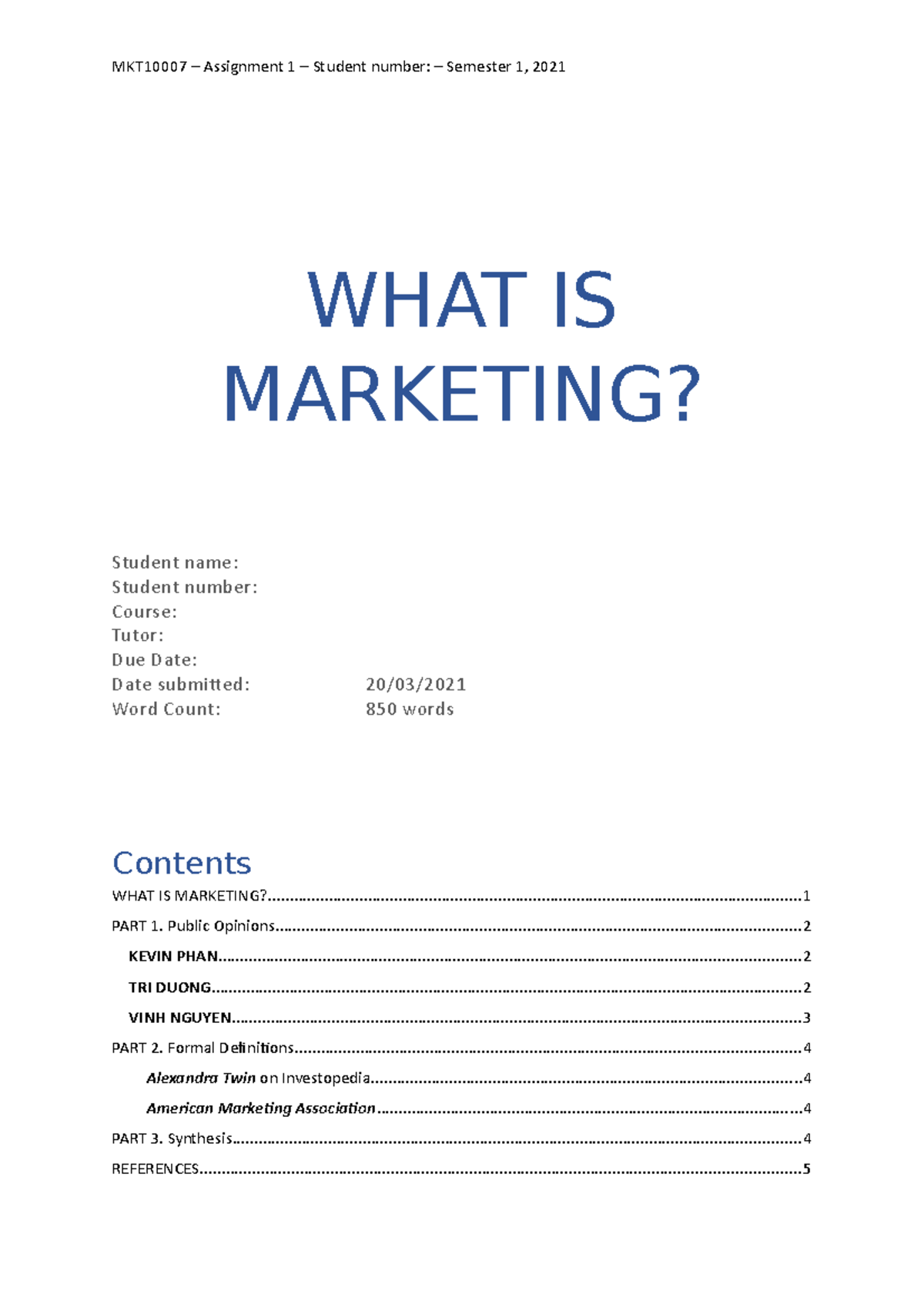 marketing fundamentals assignment