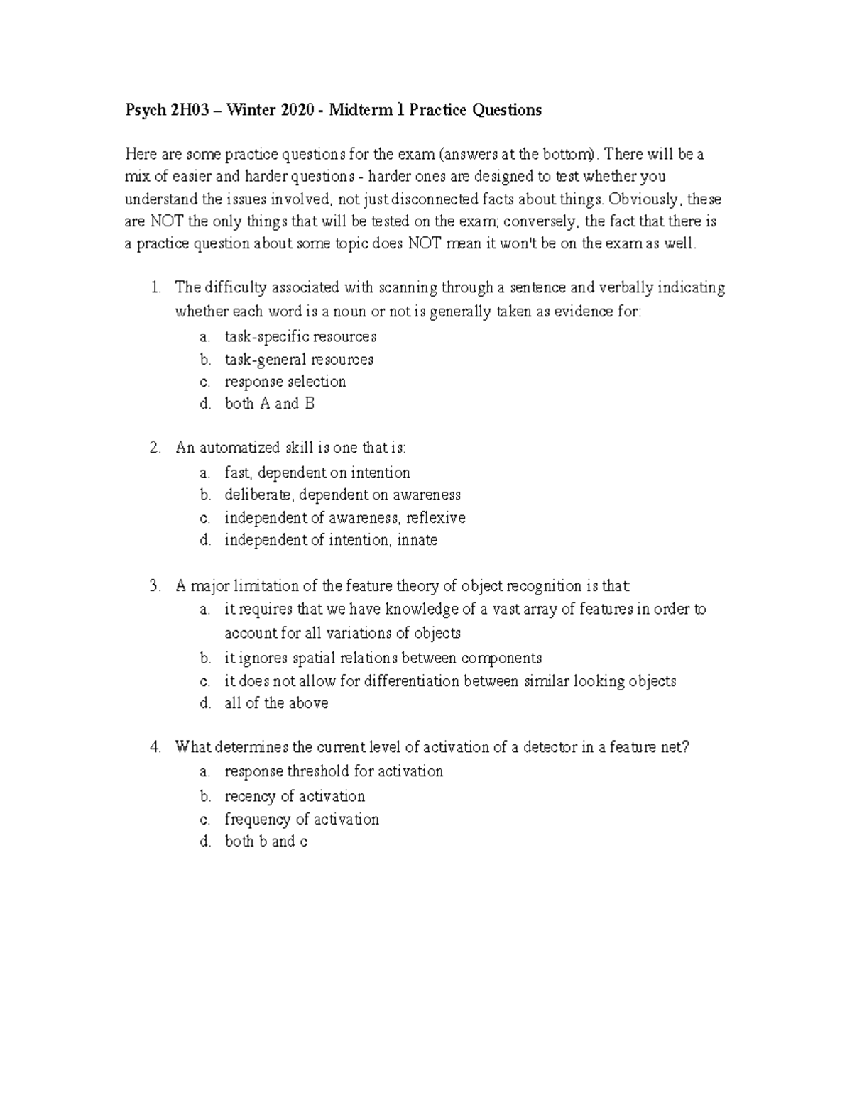 Sample/practice exam March 2020, questions and answers Warning Popup