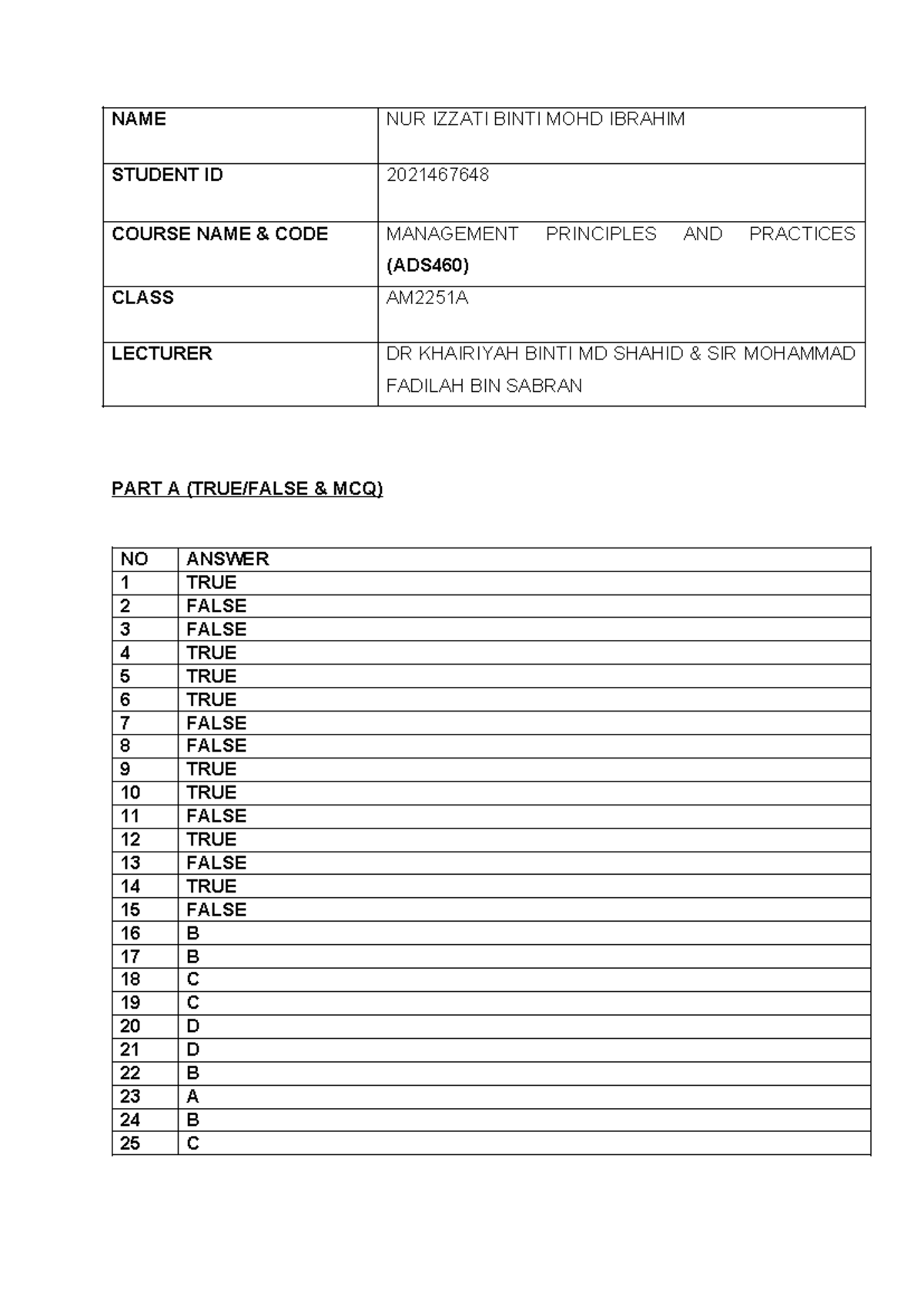ADS460 Backup Final Answer - PART A (TRUE/FALSE & MCQ) NO ANSWER 1 TRUE ...