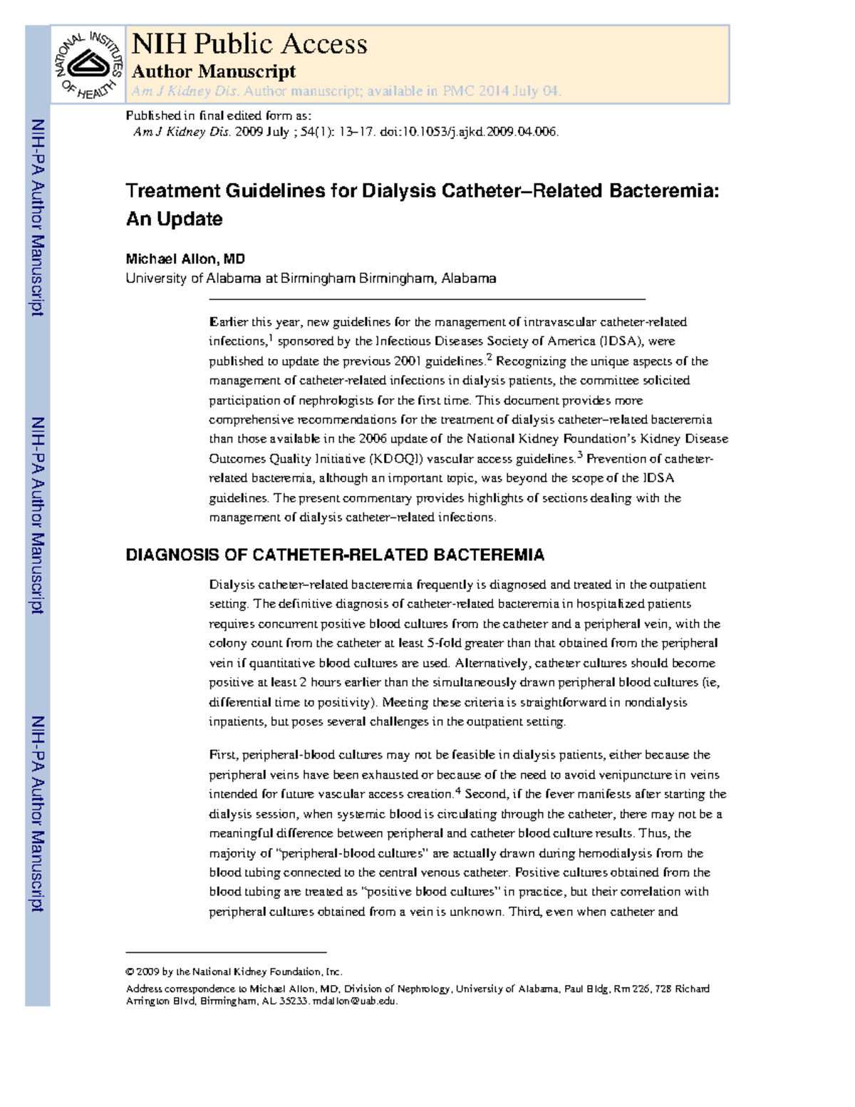 Plan of Care Module 5Group 4 Treatment Guidelines for Dialysis CatheterRelated Bacteremia
