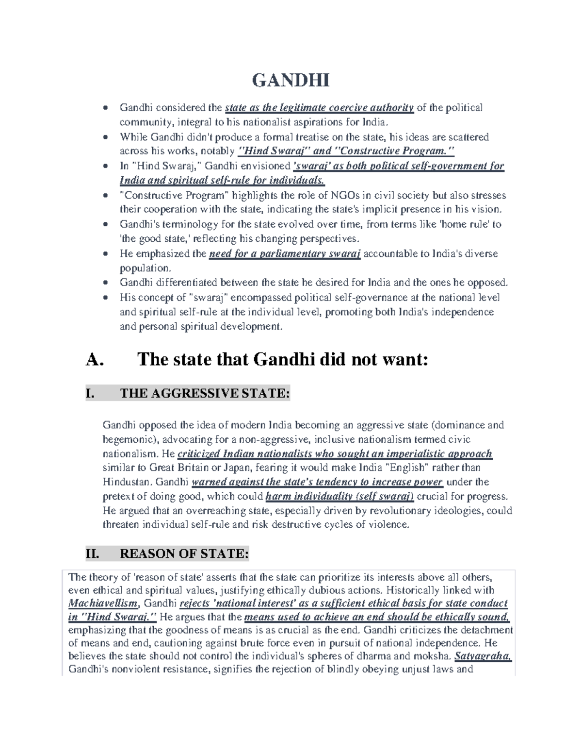 Gandhi AND State GANDHI Gandhi considered the state as the legitimate coercive authority of