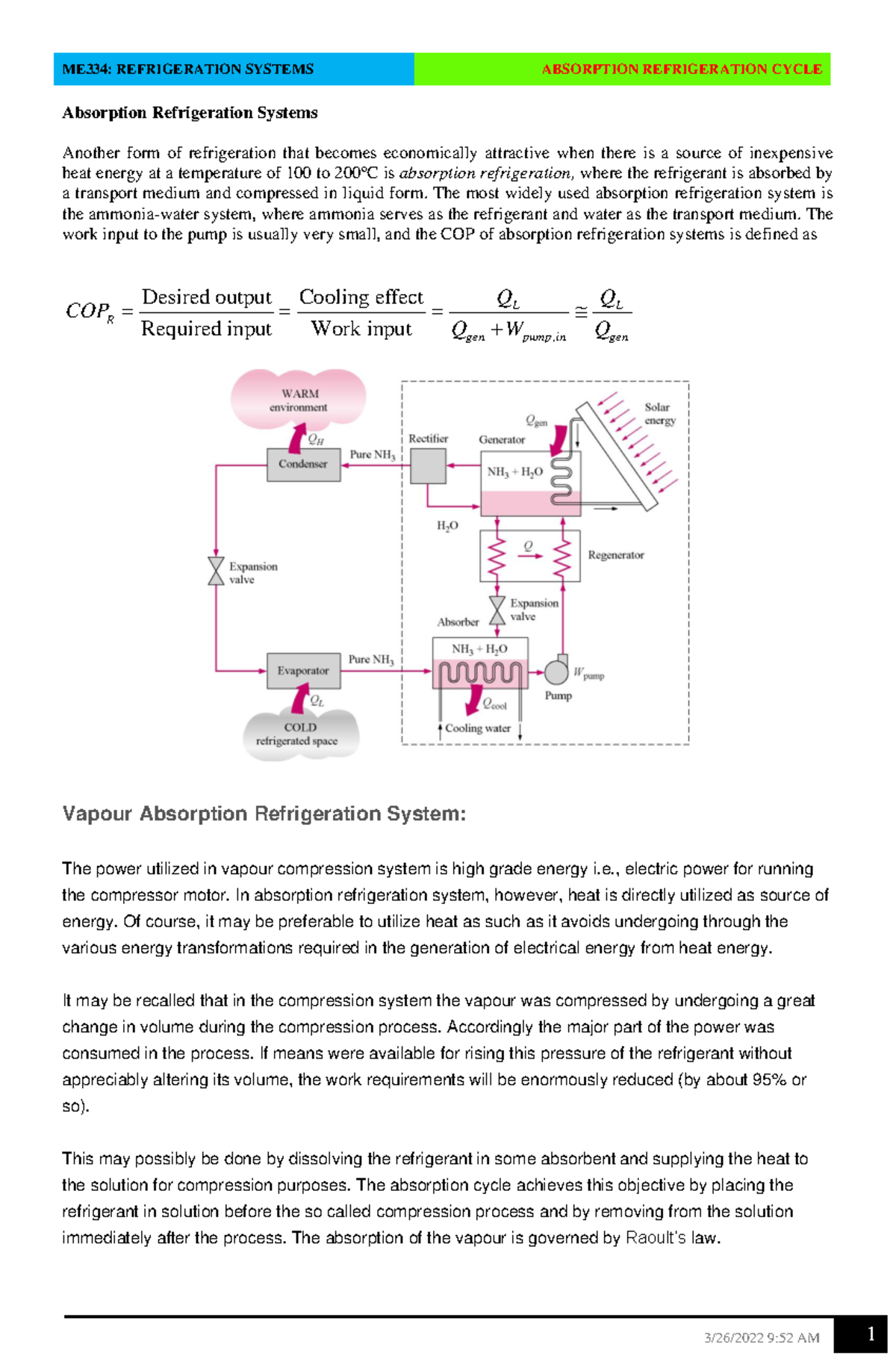 05 Absorption Refrigeration Cycle Absorption Refrigeration Systems