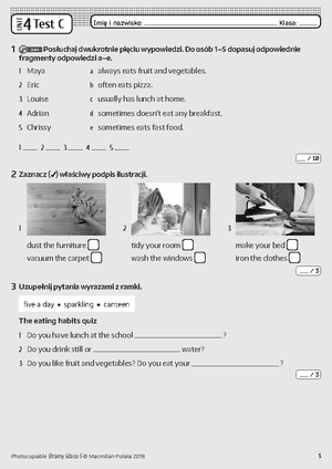 Brainy kl5 Unit Test 1 C - test - UNIT 1 Test C Imię i nazwisko: Klasa ...