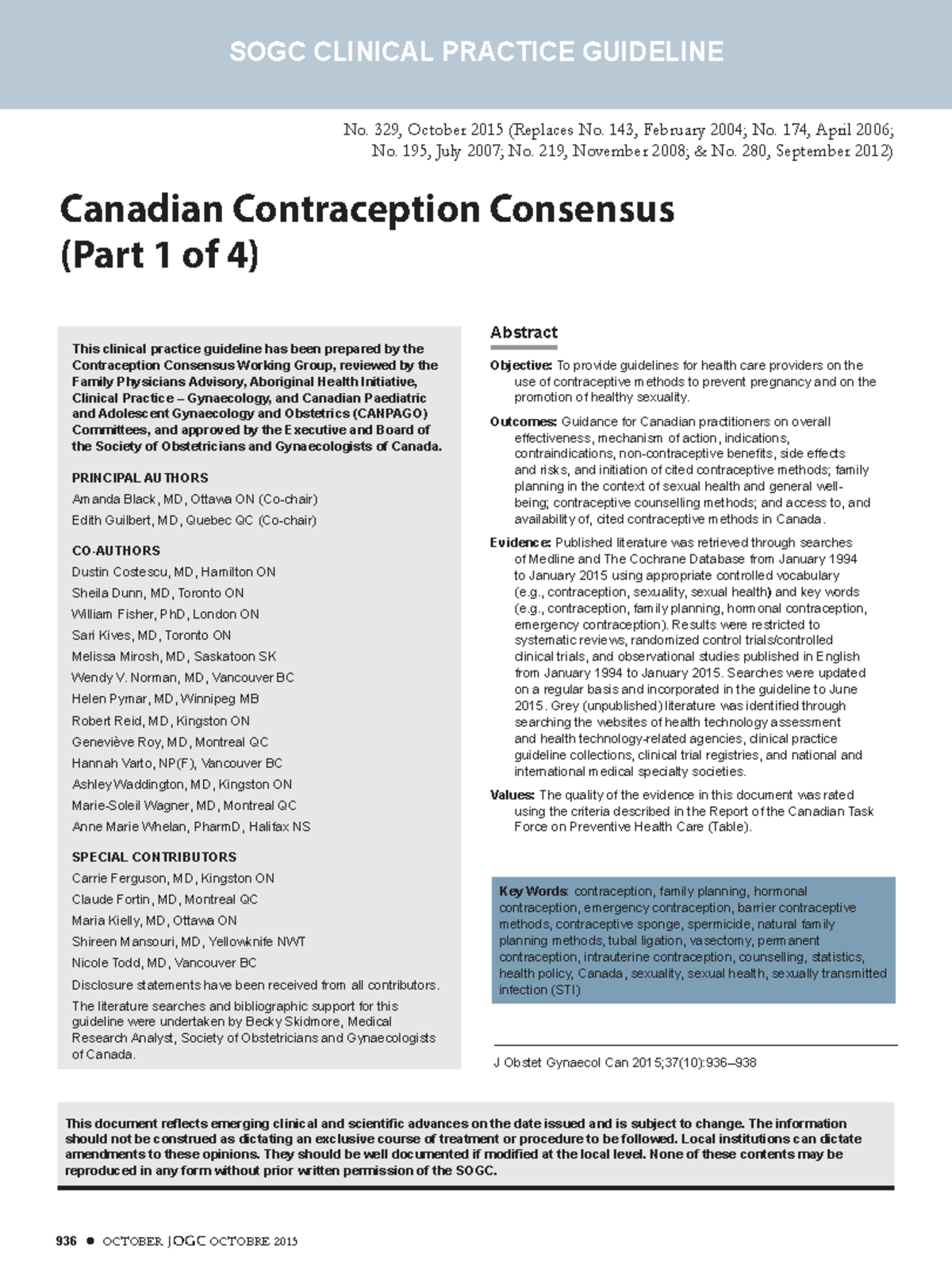 Canadian guideline 1 planificación familiar 936 l OCTOBER JOGC
