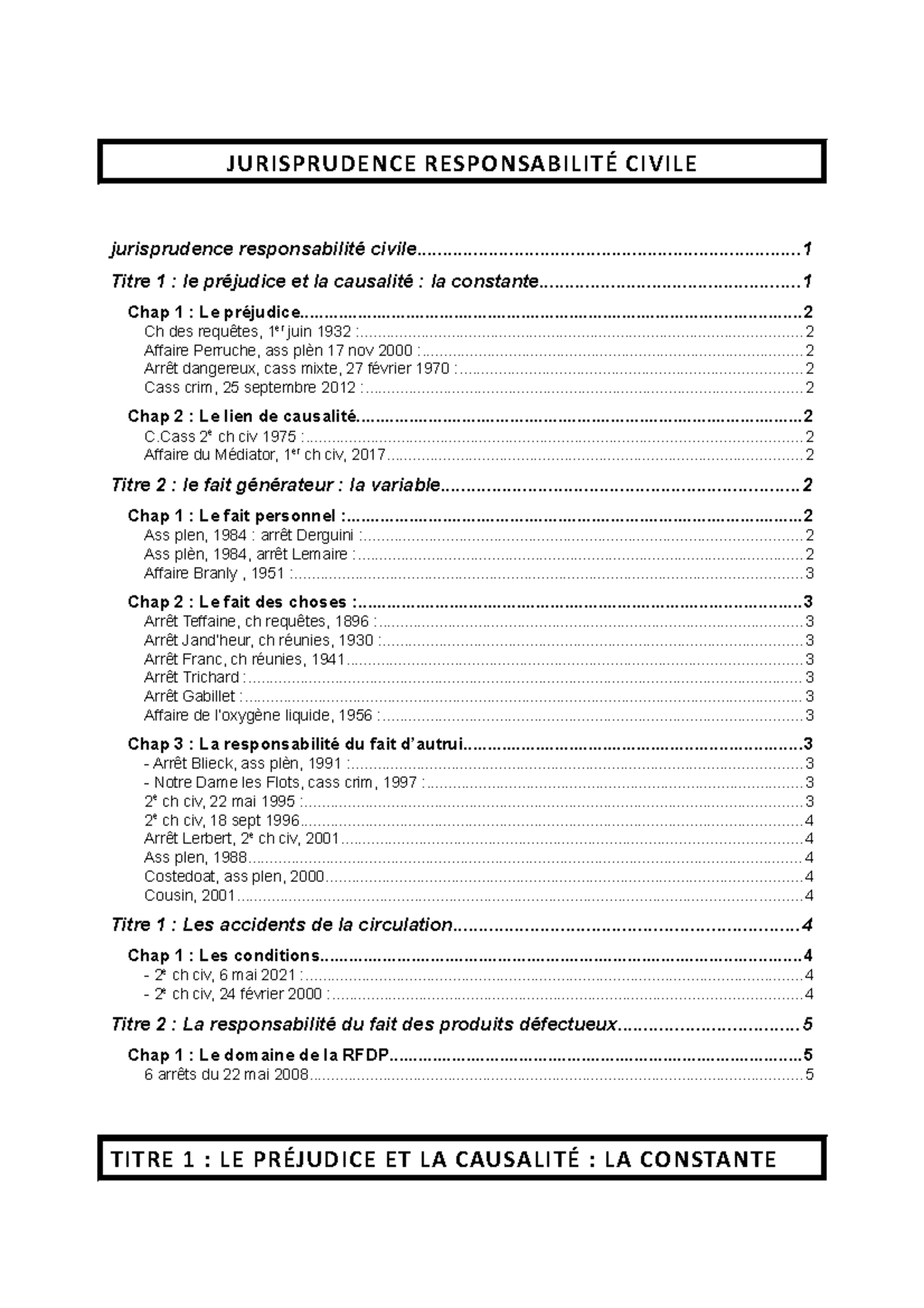 Fiche Jp Civile - Jurisprudence Résumées - Jurisprudence Responsabilité ...