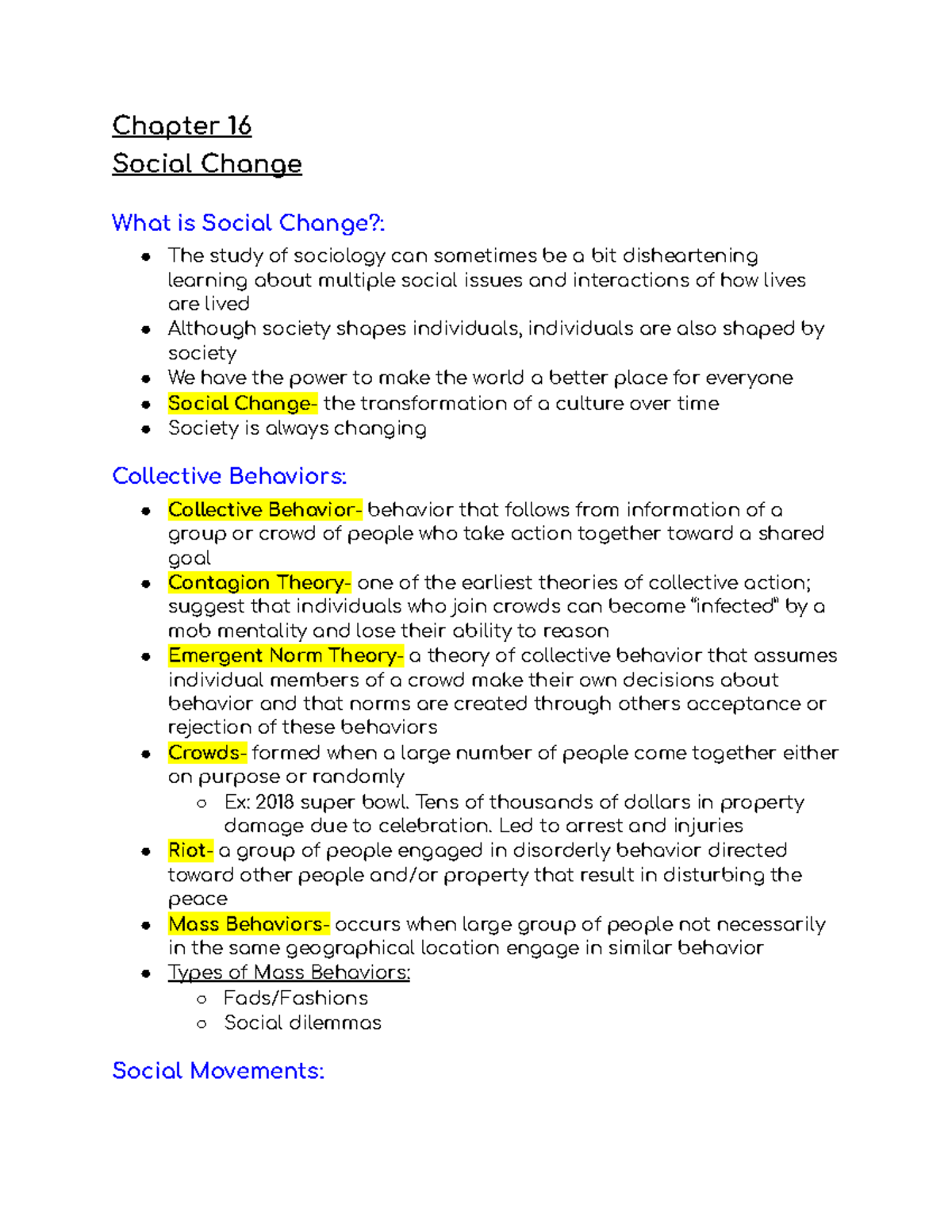 Sociology Chapter 16 Notes - Chapter 16 Social Change What Is Social ...