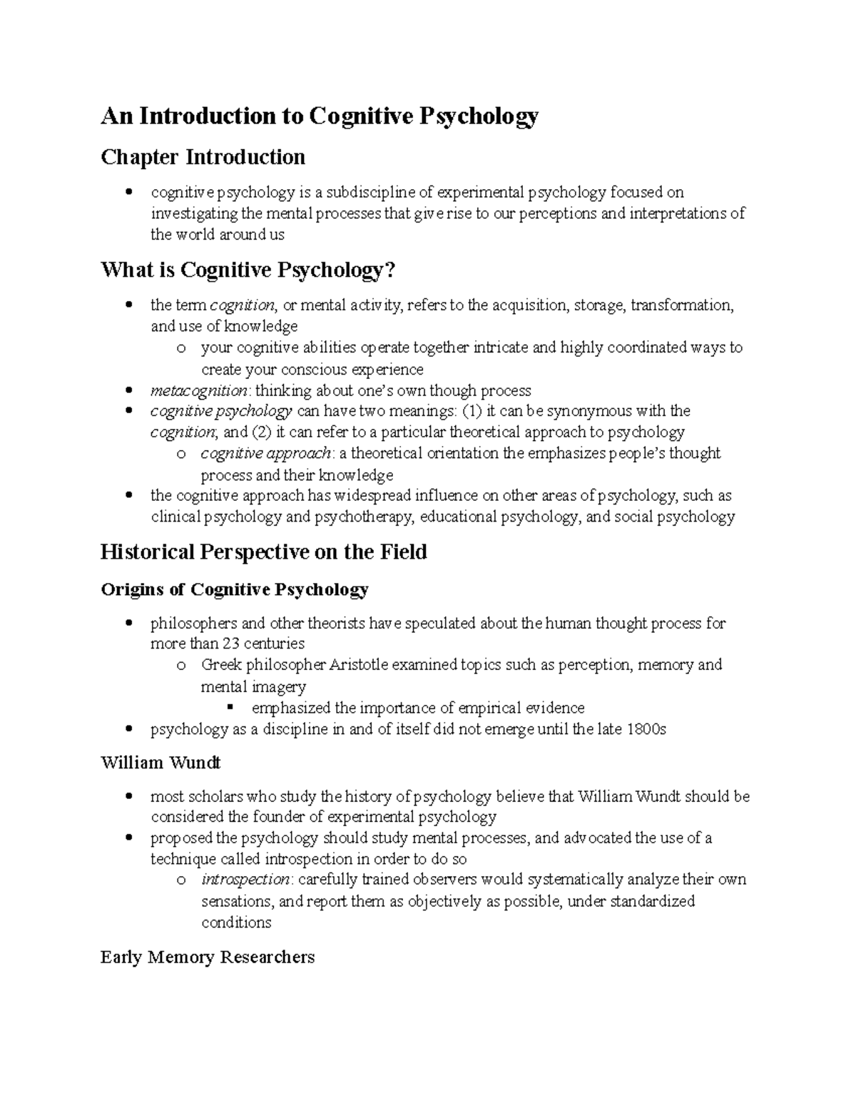 Unit 1 - Required Readings - An Introduction To Cognitive Psychology ...