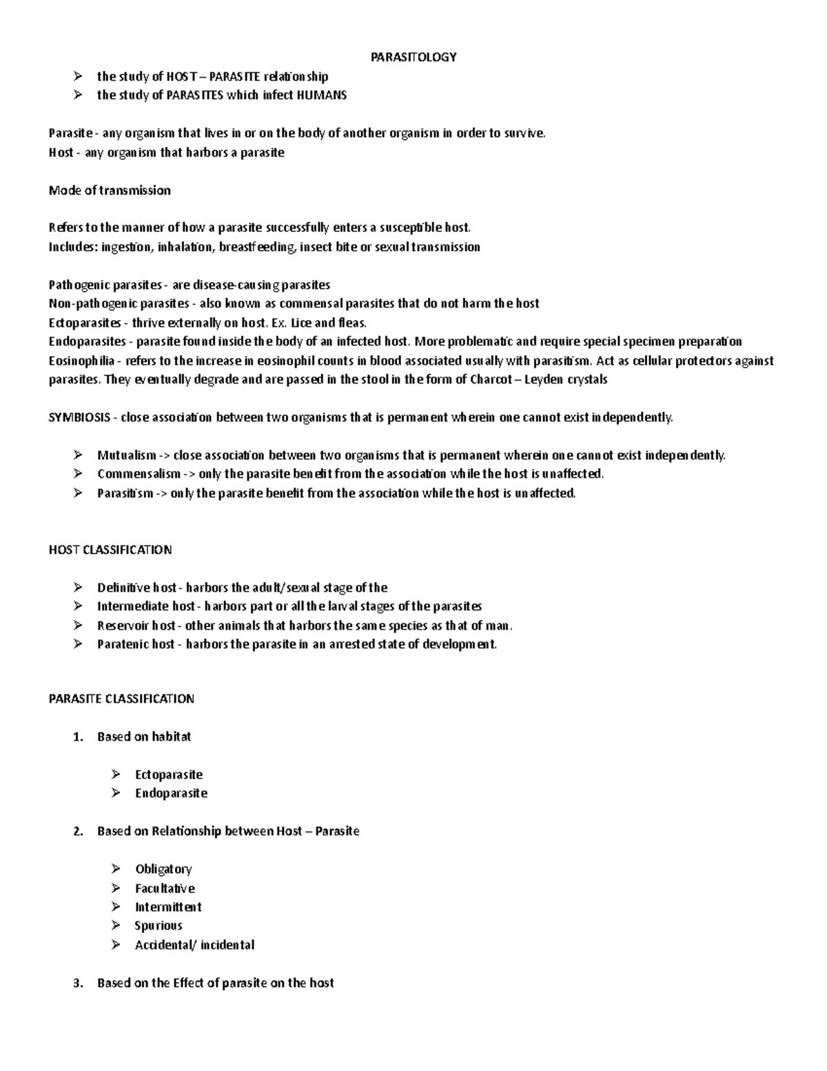 Basic Concepts in Parasitology 2019 (Parasite - any organism that lives ...