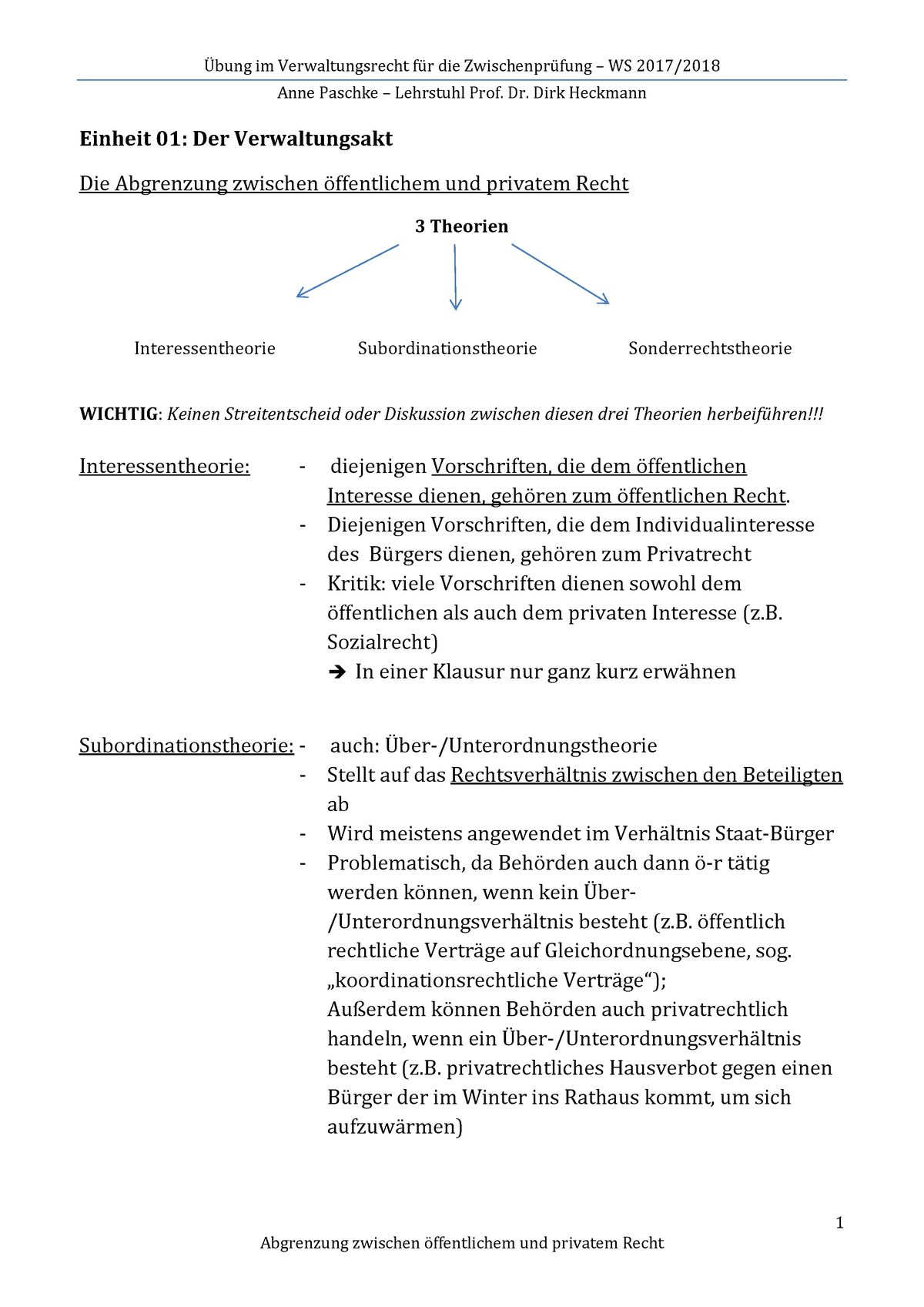 Übersicht Abgrenzung Zwischen öffentlichem Und Privatem Recht - Übung ...