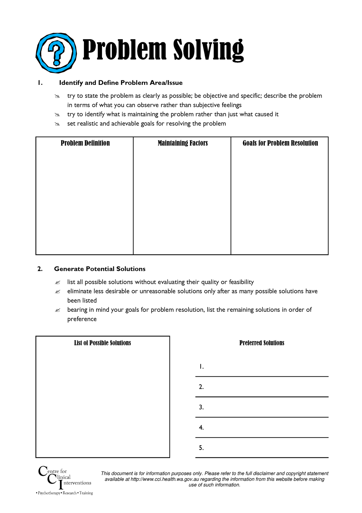 problem solving sheet cci