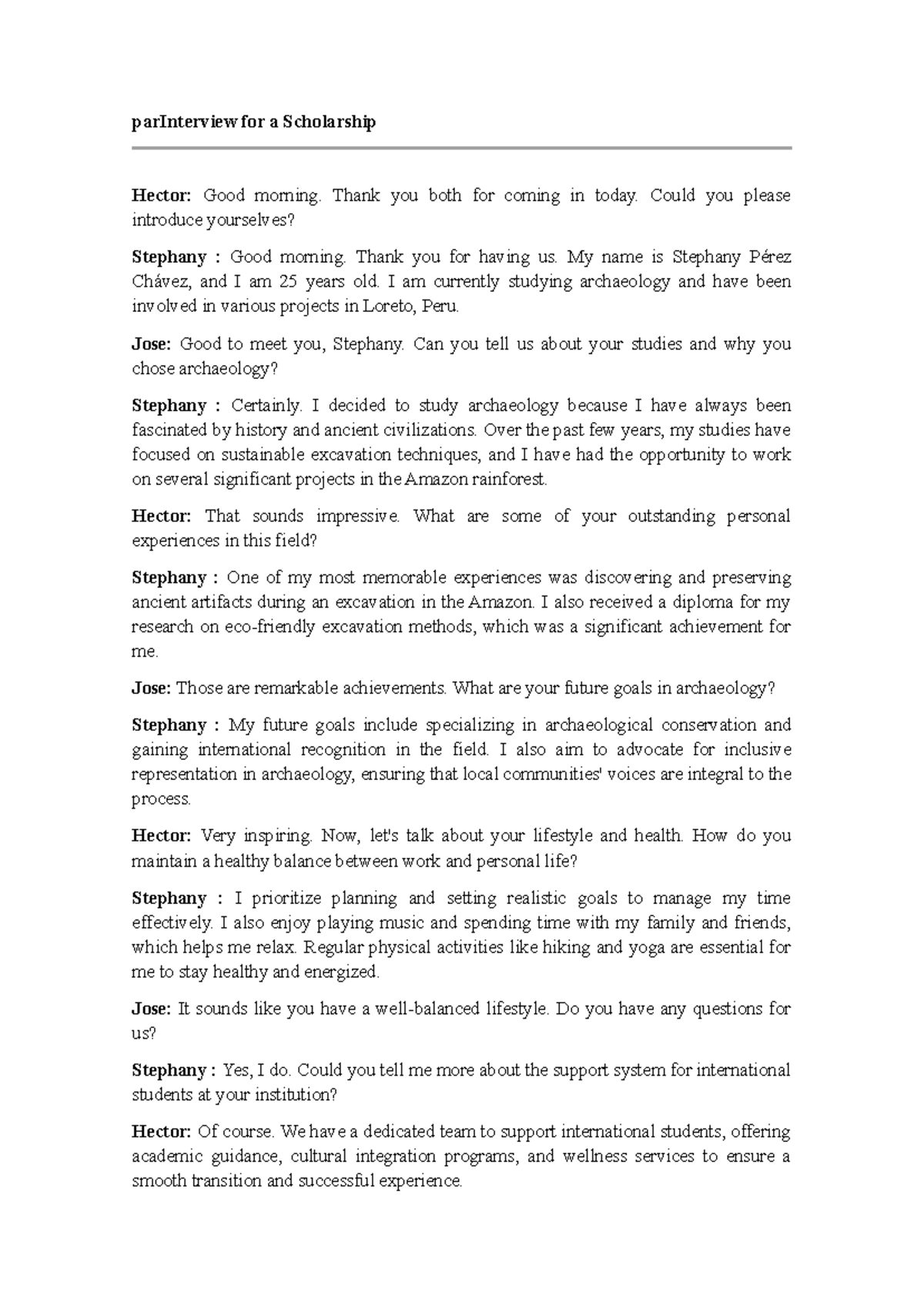 WEEK 18 - DIALOGUE WEEK 18 - parInterview for a Scholarship Hector ...