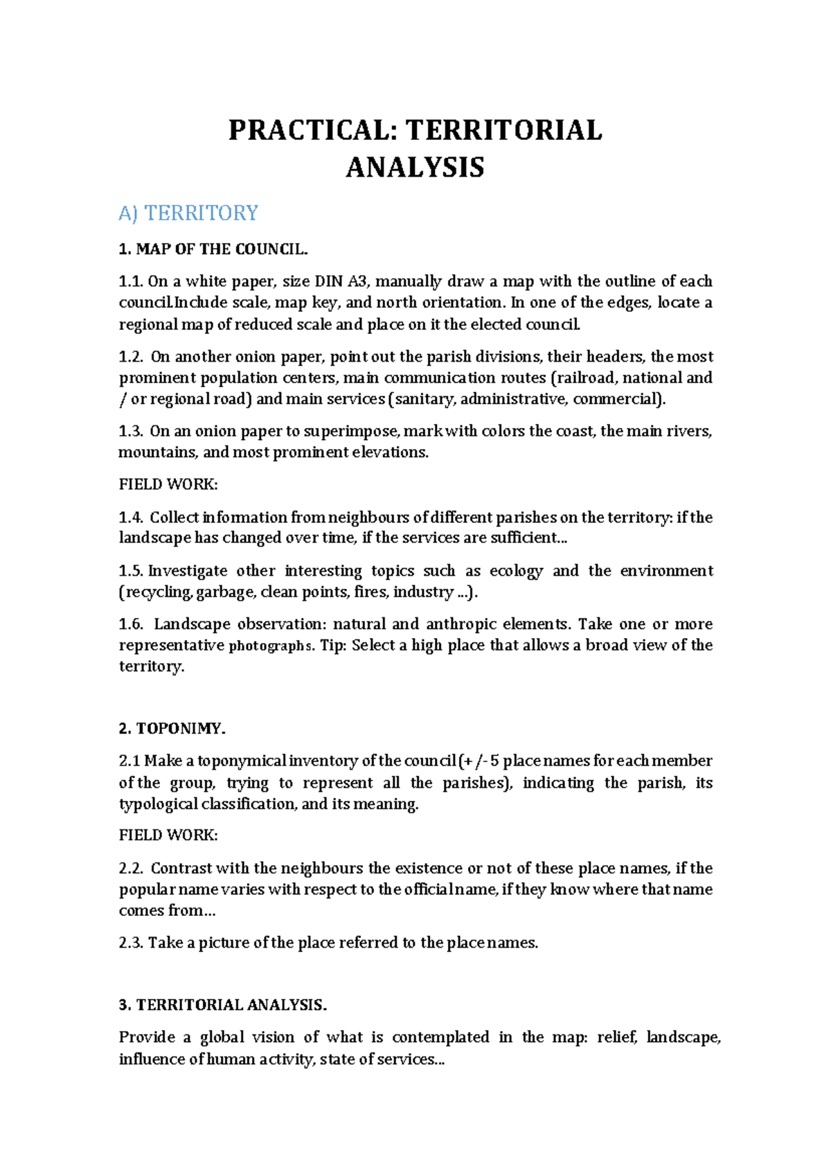Practical Territorial Analysis - PRACTICAL: TERRITORIAL ANALYSIS A ...