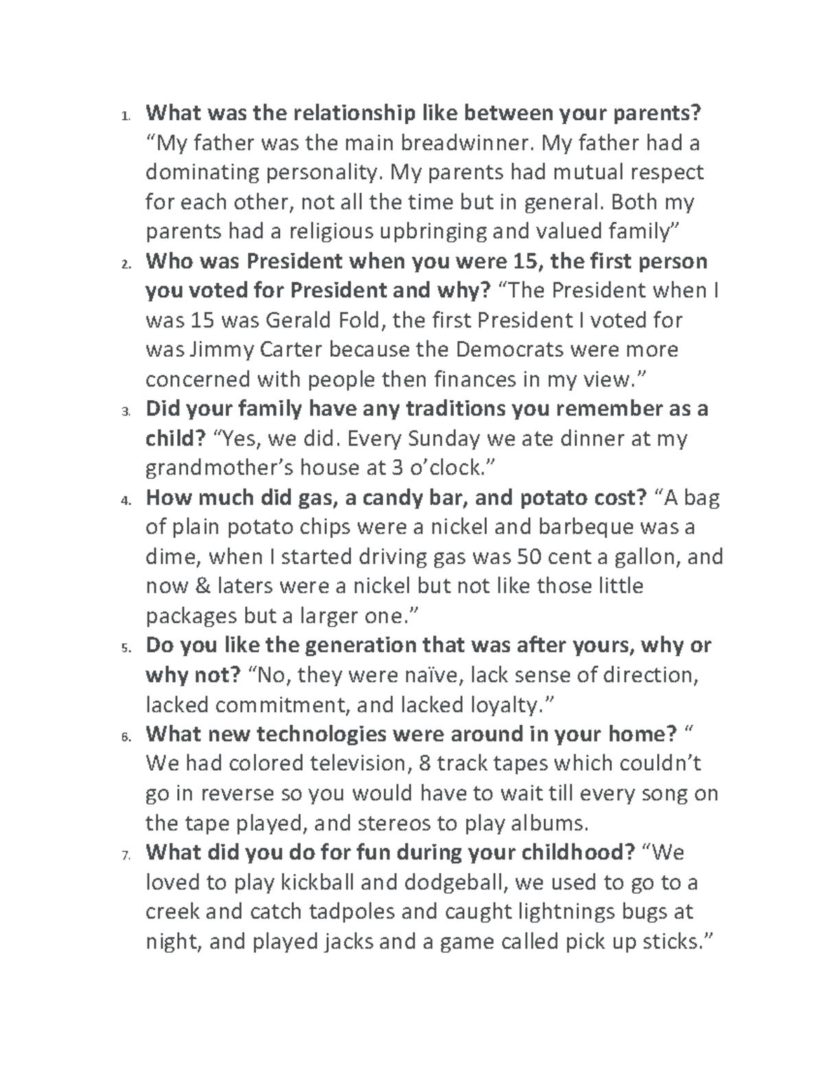 Baby Boomer Interview - N/A - What was the relationship like between ...