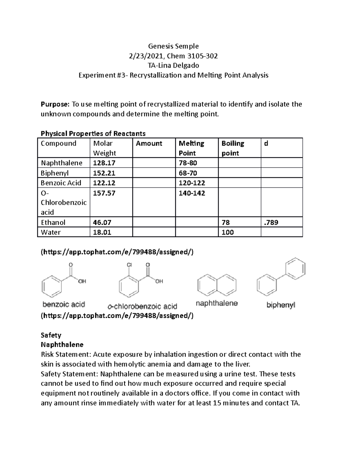 Ochem Lab Report 3 Genesis Semple 2 23 2021 Chem 3105 Ta Lina Delgado Experiment 3 Studocu Ochem Lab Report 3 Genesis Semple 2 23 2021 Chem 3105 Ta Lina Delgado Experiment 3 Studocu