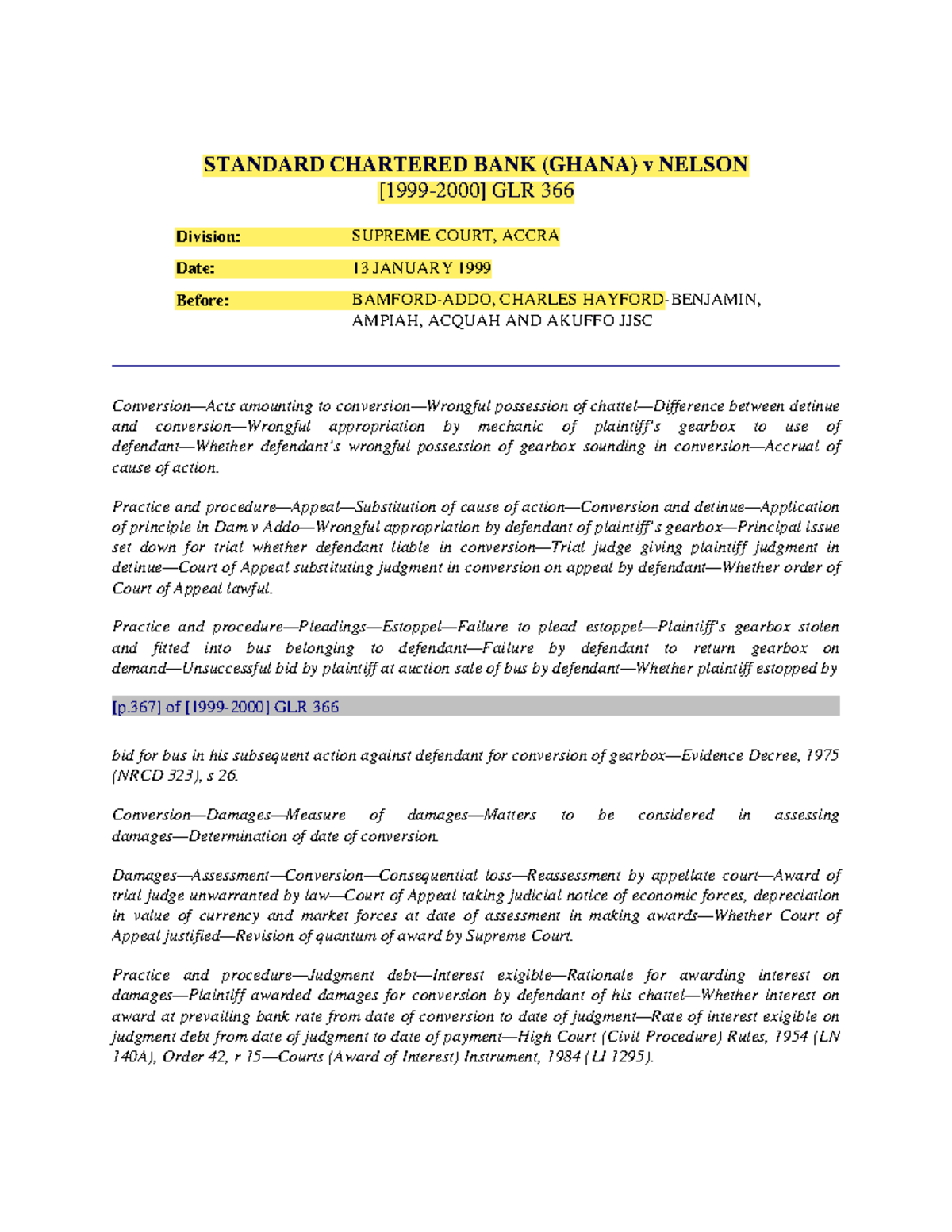 GFGFDFJHGEWERTYU STANDARD CHARTERED BANK (GHANA) v NELSON [19992000