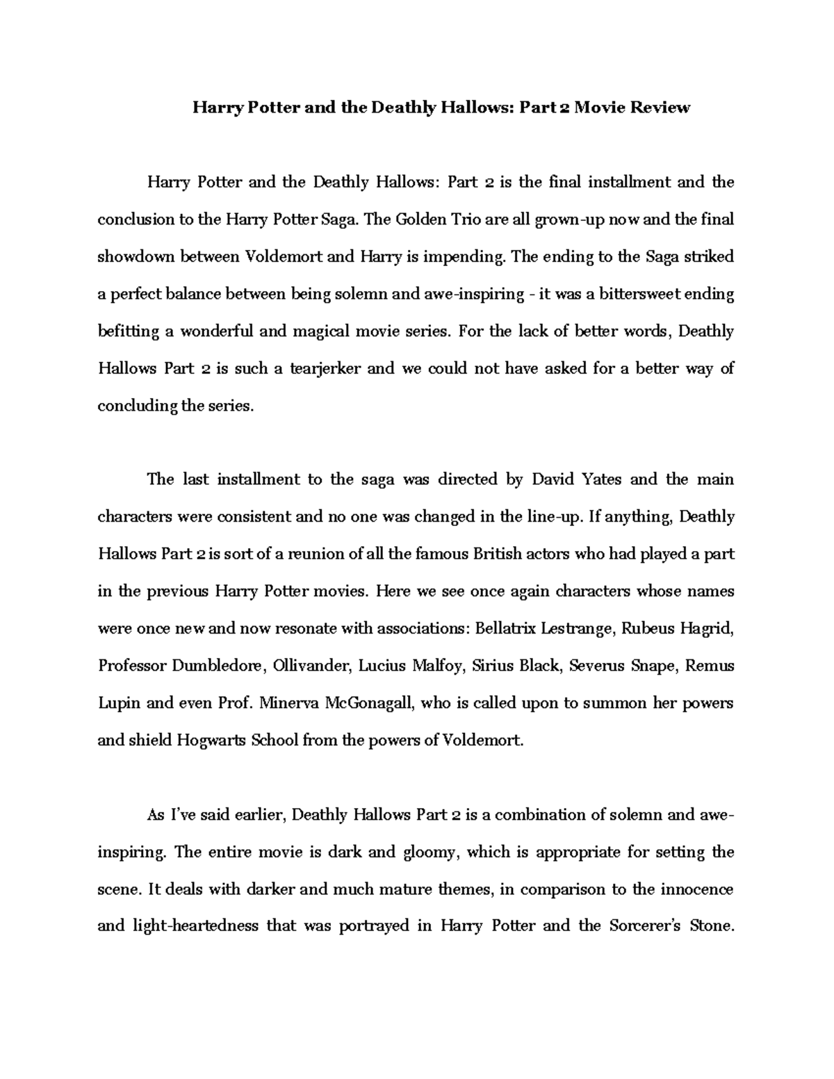 harry potter movie review essay 300 words