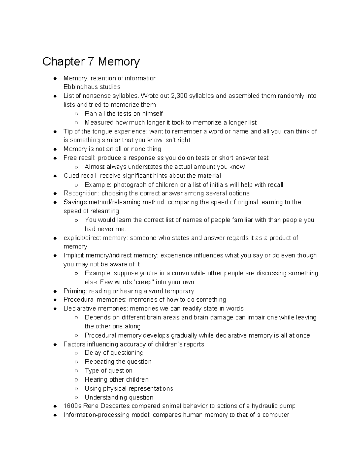 Exam 2 Book Notes - Chapter 7 Memory Memory: retention of information ...