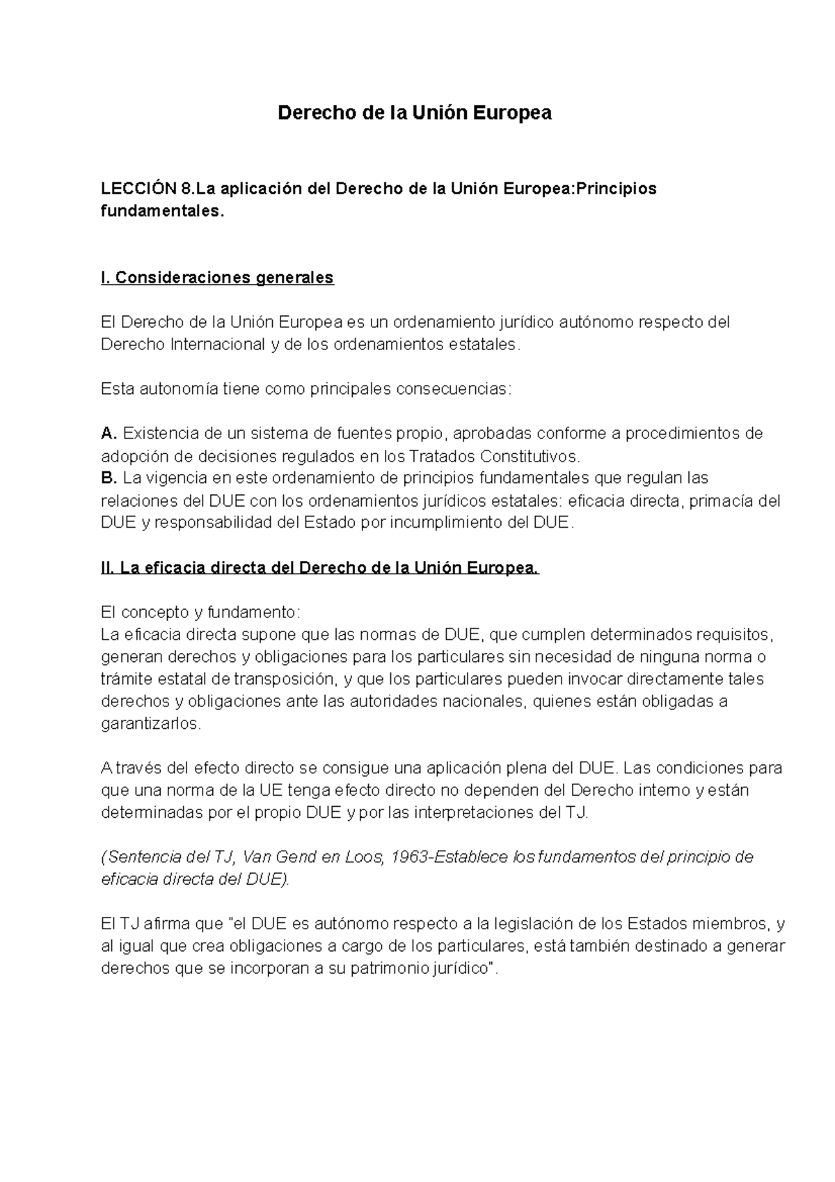 DUE 2 - Apuntes - Derecho de la Unión Europea LECCIÓN 8 aplicación del ...