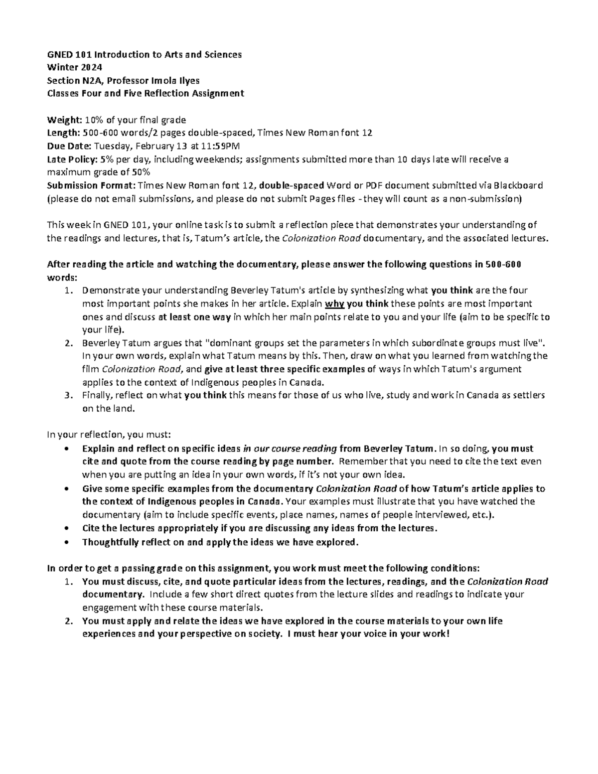 GNED 101 Weeks 4 and 5 Assignment GNED 101 Introduction to Arts and