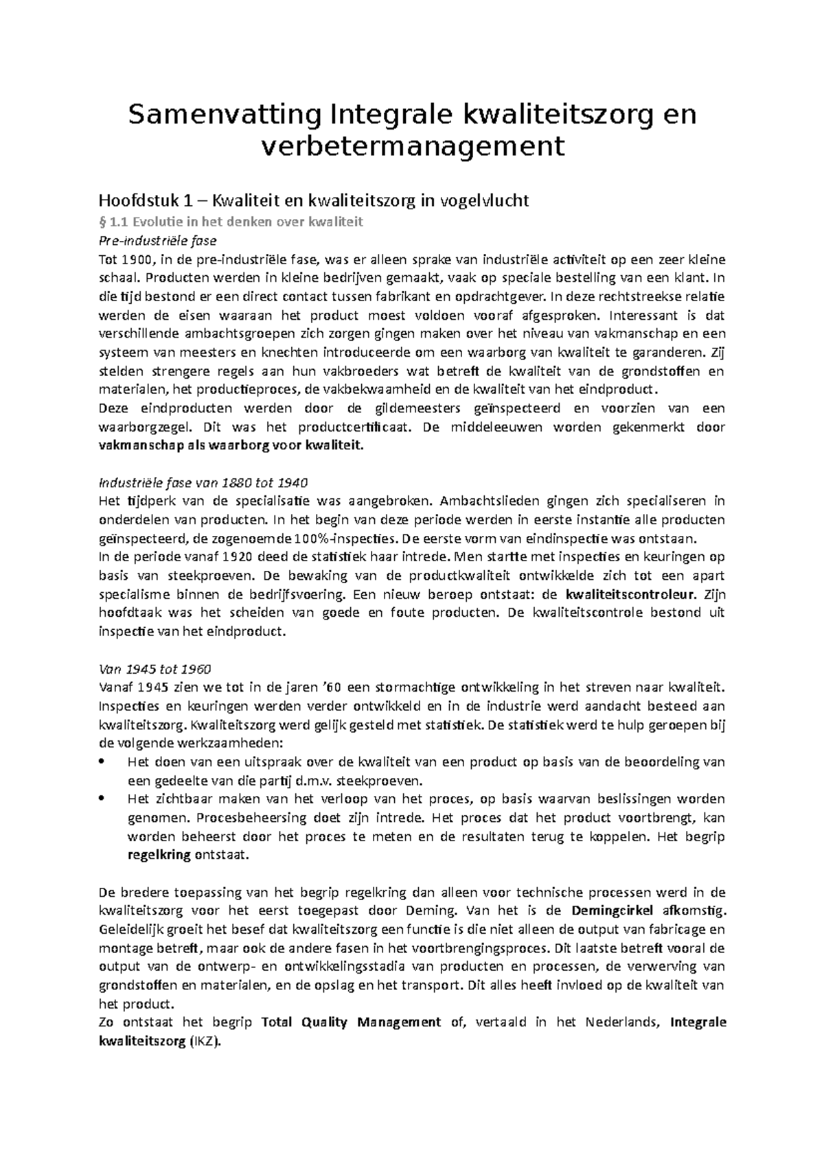 Samenvatting Ikz Integrale Kwaliteitszorg En Verbetermanagement ...