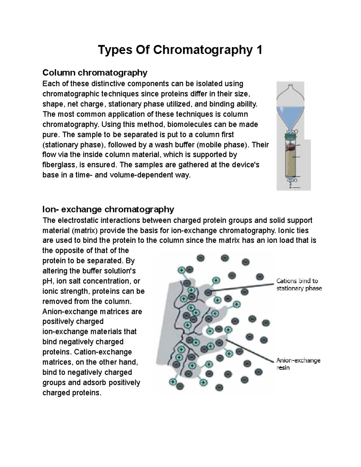 Types Of Chromatography 1 Chemistry Types Of Chromatography 1