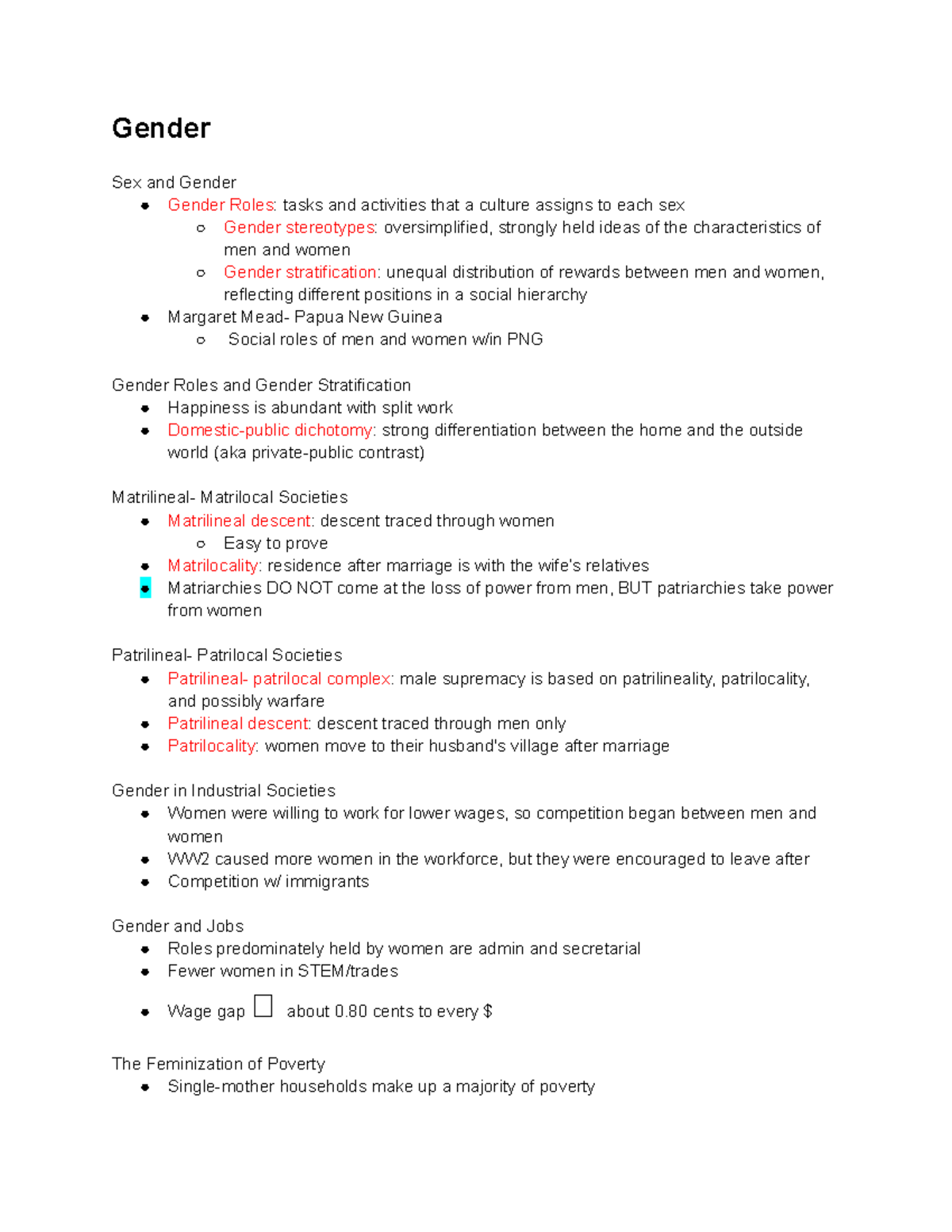 Notes On Gender Gender Sex And Gender Gender Roles Tasks And