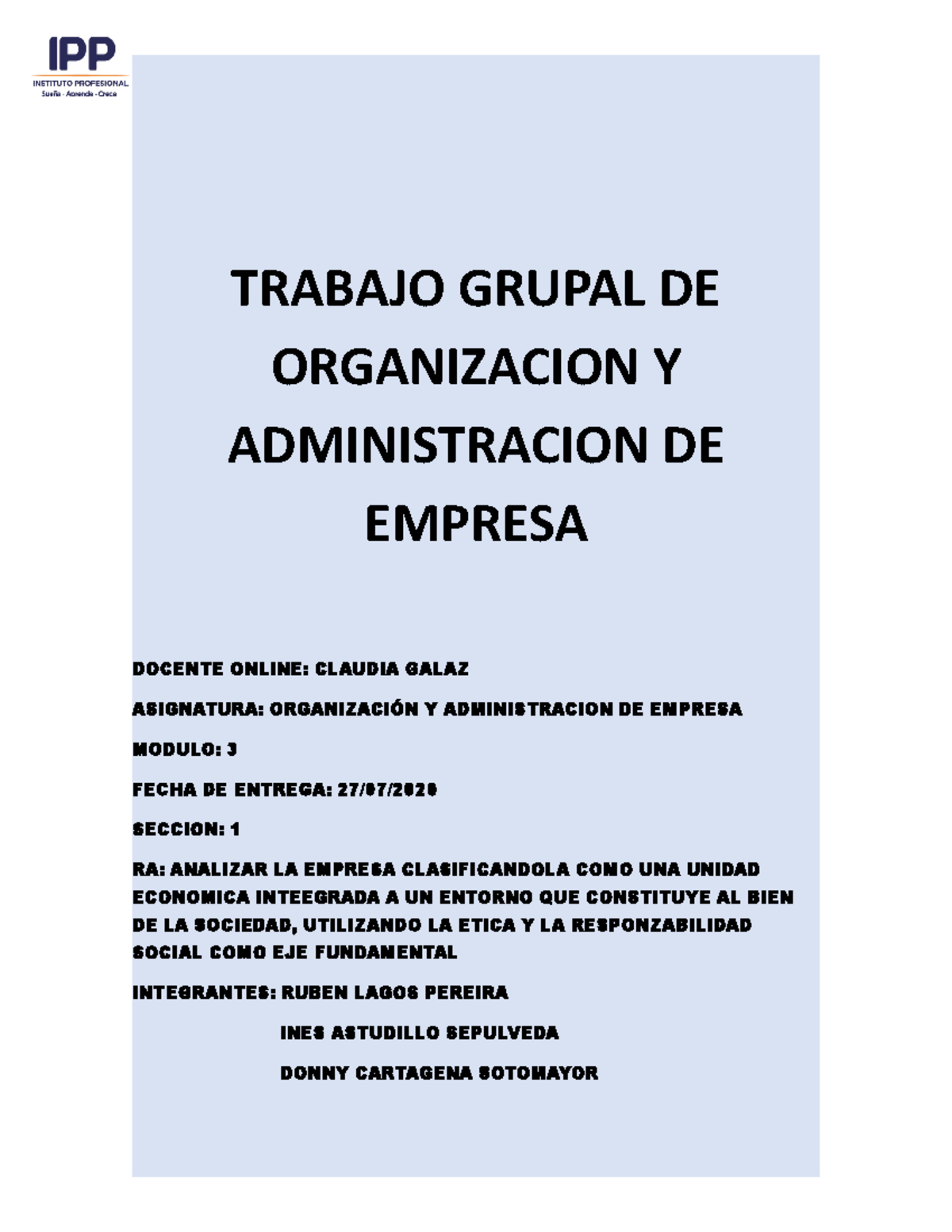 Trabajo M3 De Organizacion Y Administracion De Empresa - TRABAJO GRUPAL ...