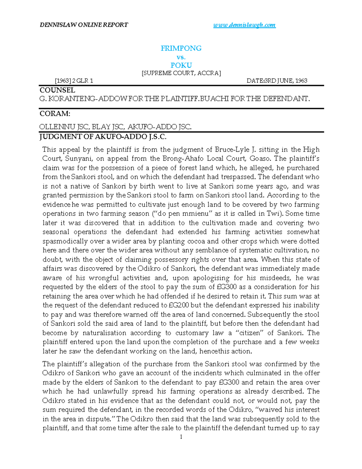Frimpong v case FRIMPONG vs. POKU [SUPREME COURT, ACCRA] [1963] 2