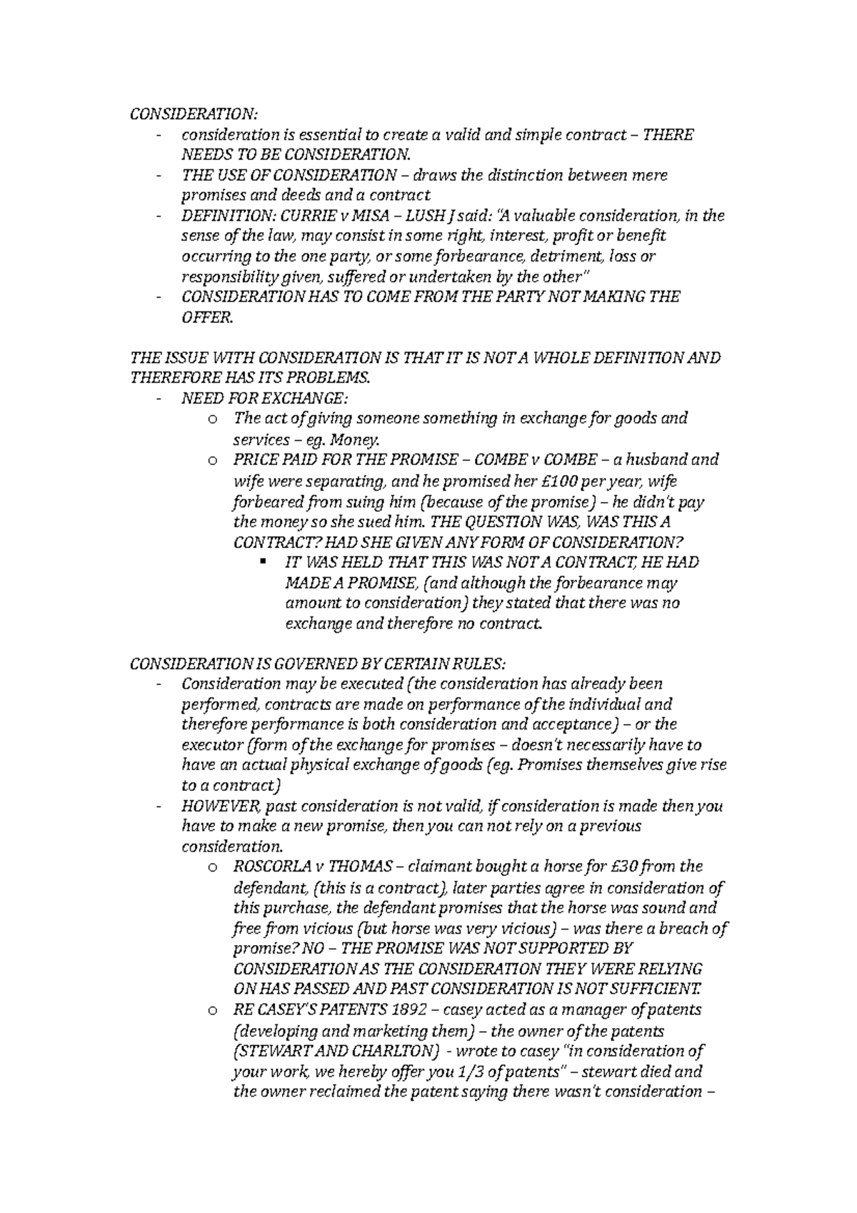 Contract law revision - Consideration - CONSIDERATION: consideration is ...