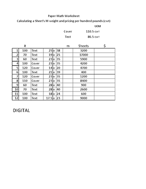 Paper Math Questions Groups Offset - Cover $110 CWT Text $86 CWT # m ...