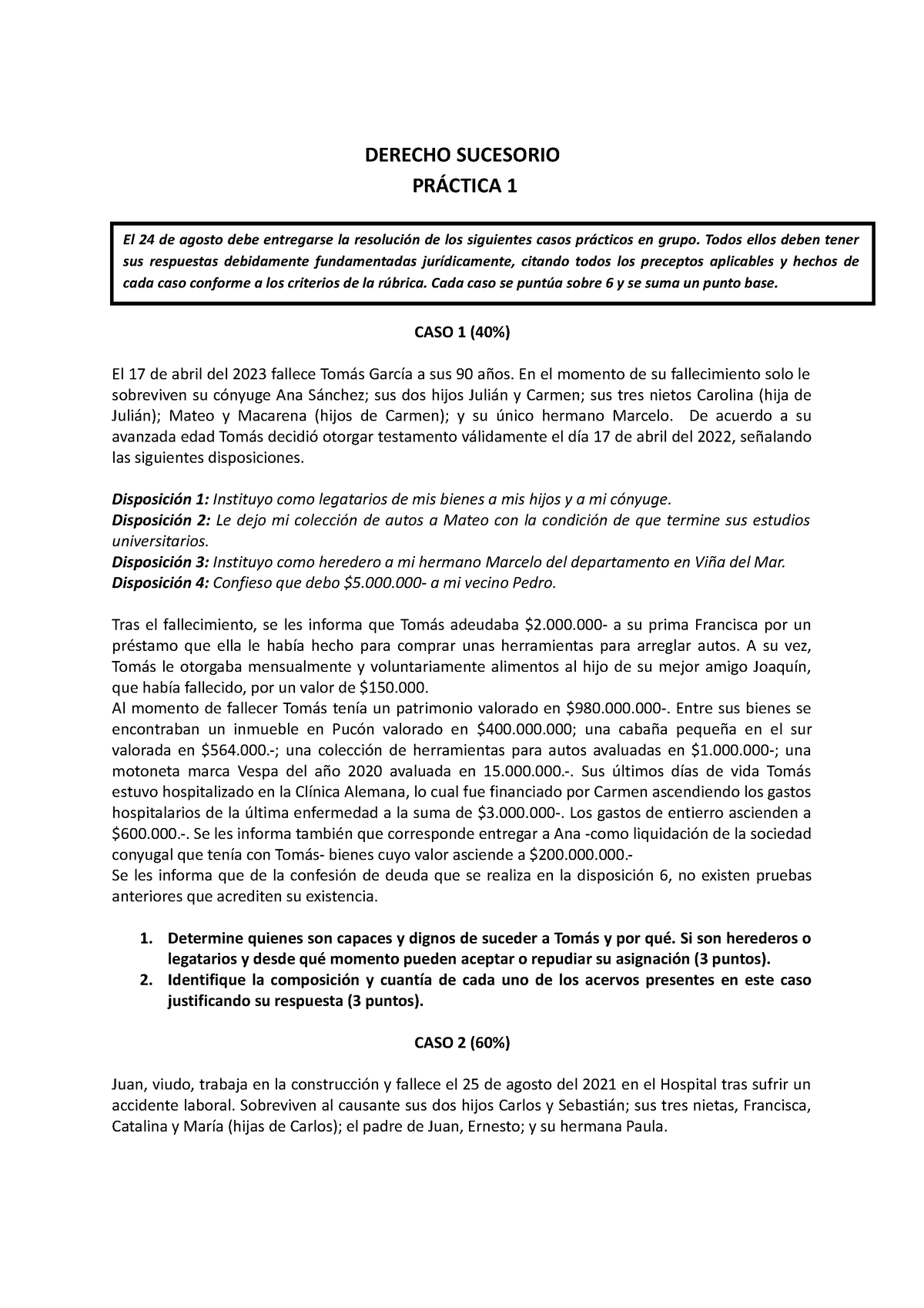 Primer Caso Práctico Derecho Sucesorio PrÁctica 1 Caso 1 40 El 17 De Abril Del 2023 Fallece 2103