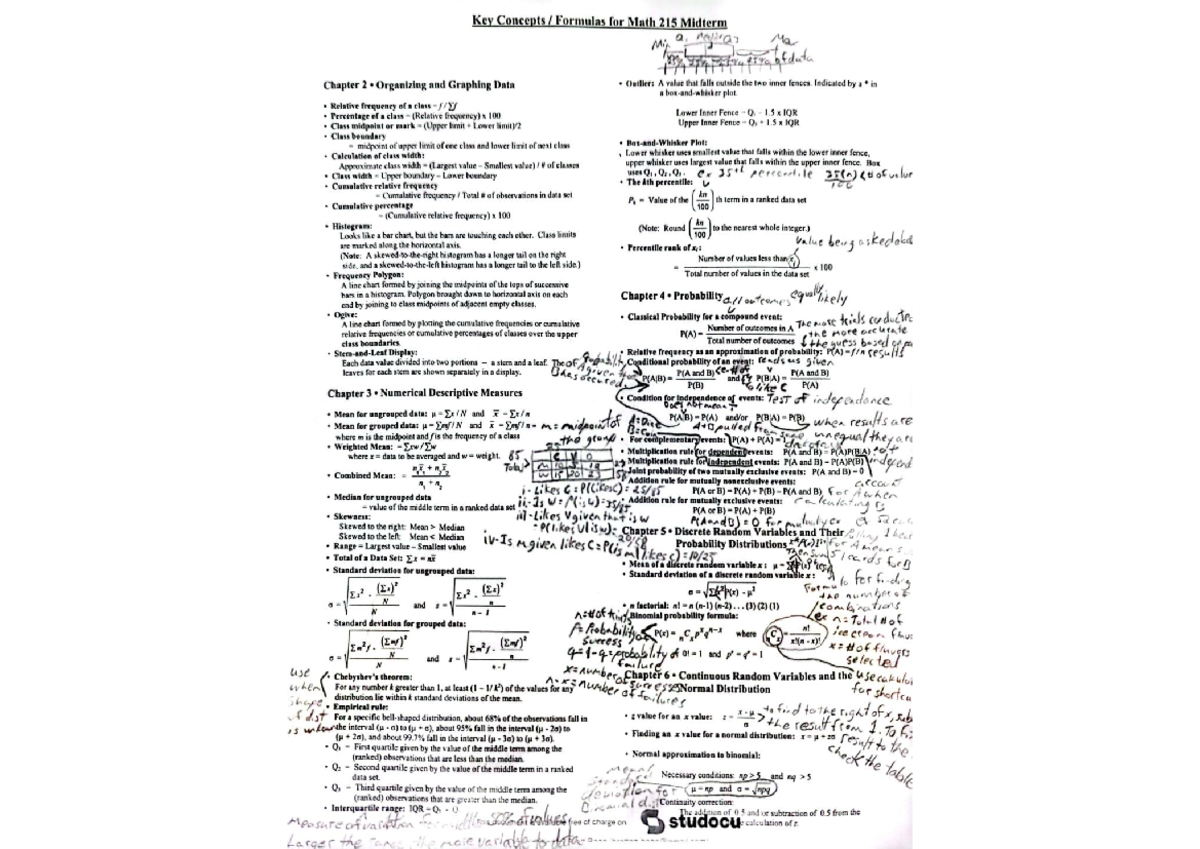 Midterm Cheat Sheet - Math 215 - AU - Studocu