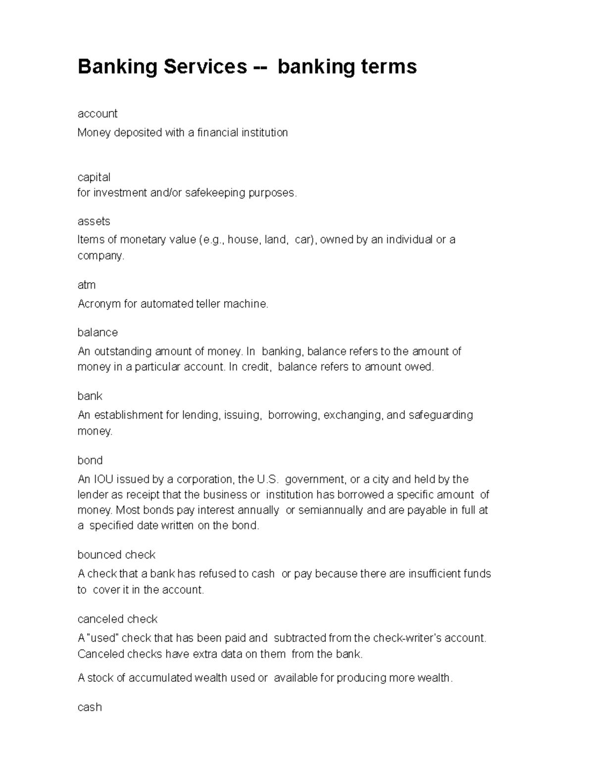 Banking Services banking terms Banking Services banking terms