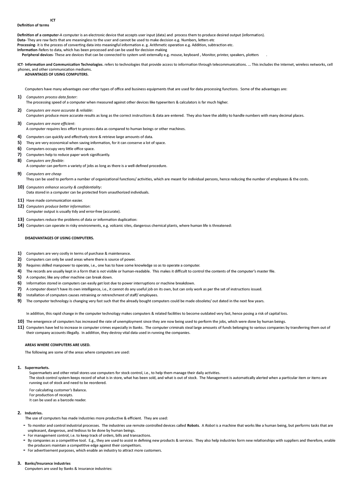 Compiled ICT Notes DICT - ICT Definition of terms Definition of a ...
