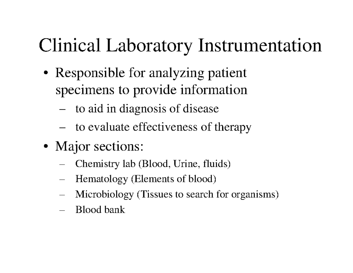 Clinical Diagnosis Laboratories Clinical Laboratory Instrumentation