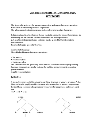 Compiler – code generation lecture 3 - Compiler – code generation ...