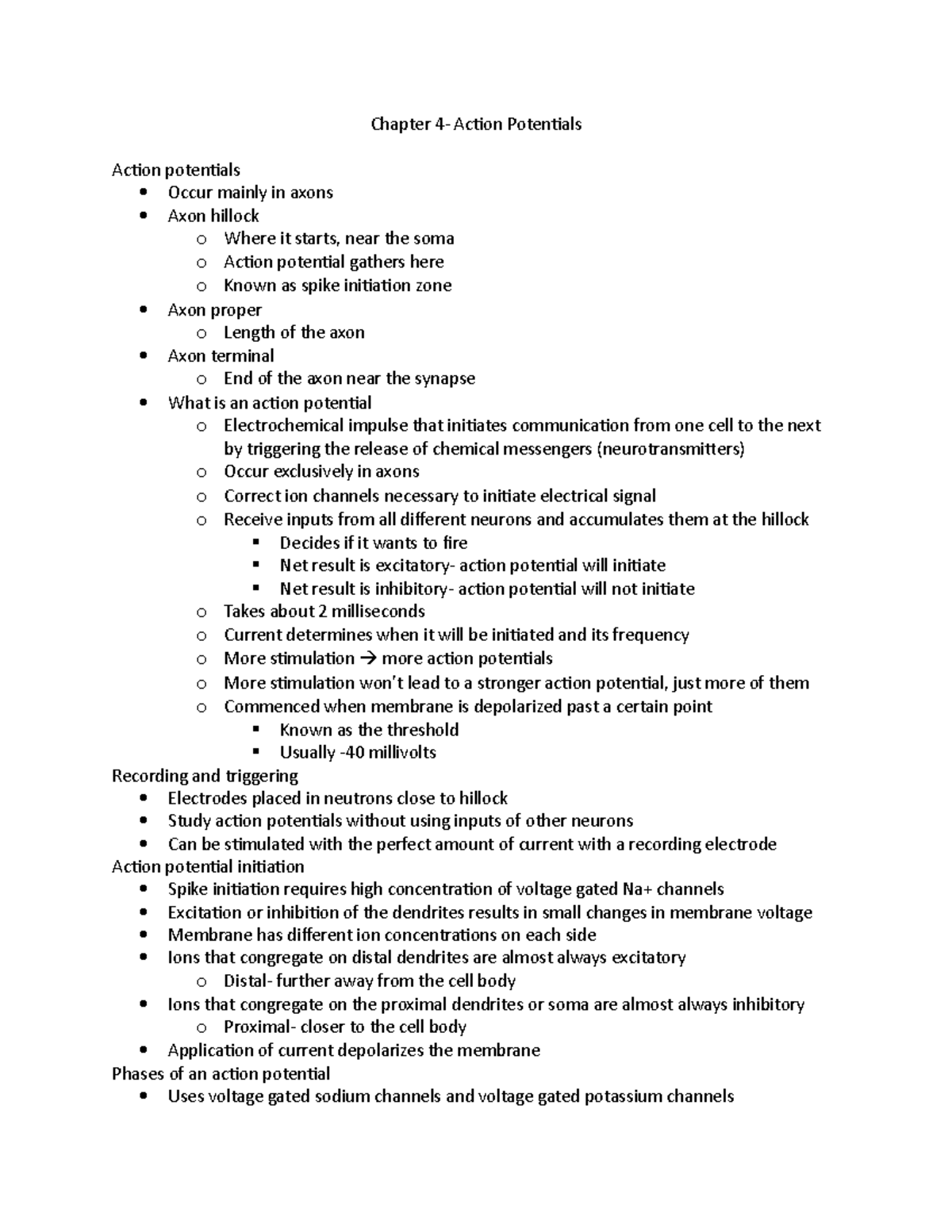 Chapter 4- Action Potentials - Chapter 4- Action Potentials Action ...